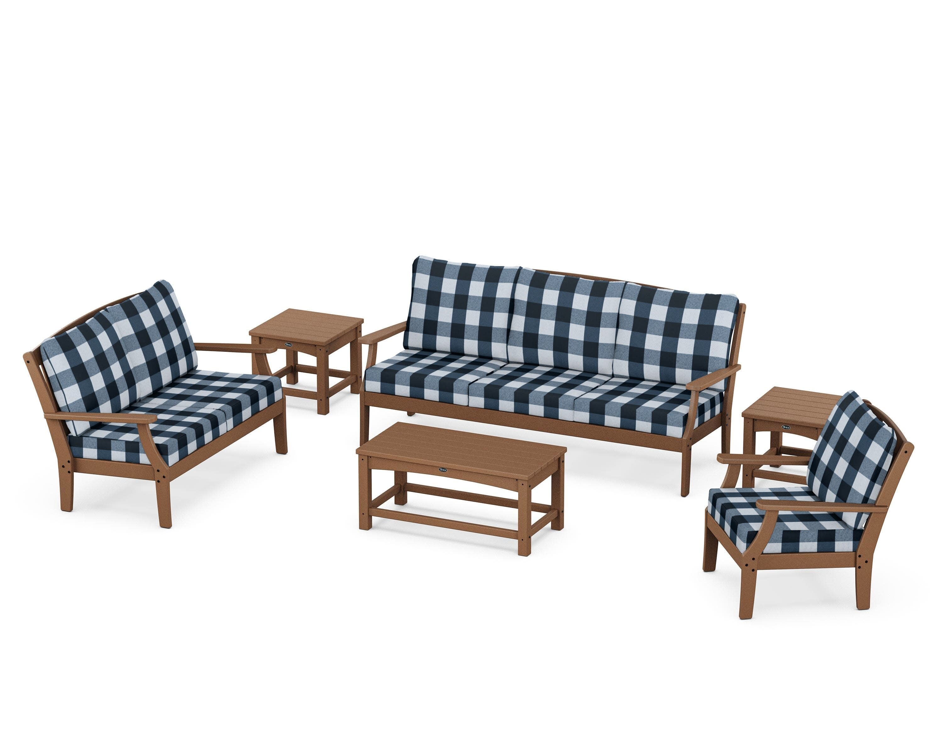 Yacht Club 6-Piece Deep Seating Set in Tree House / Buffalo Plaid Marine Indigo