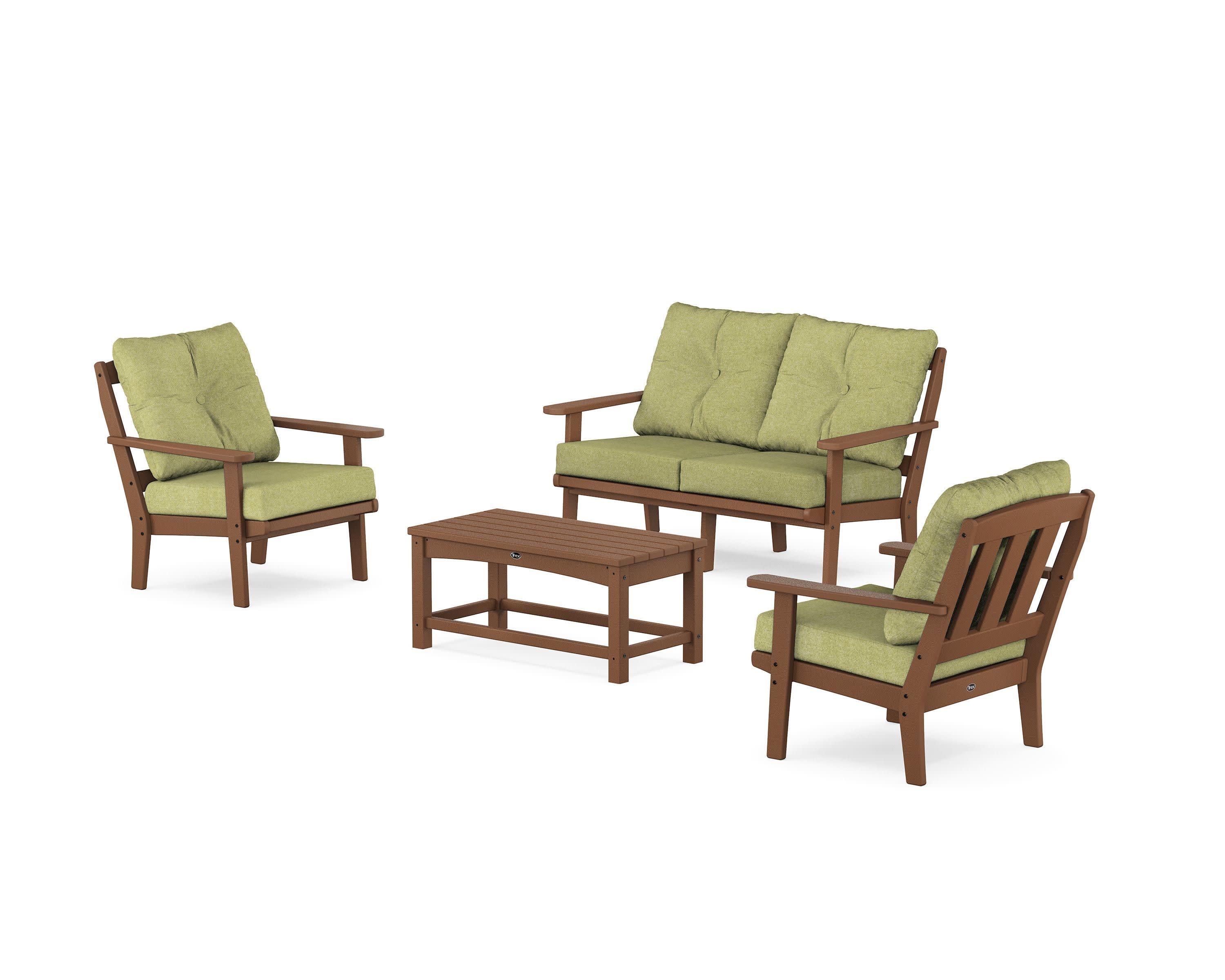 Cape Cod 4-Piece Deep Seating Set with Loveseat in Tree House / Chartreuse Boucle