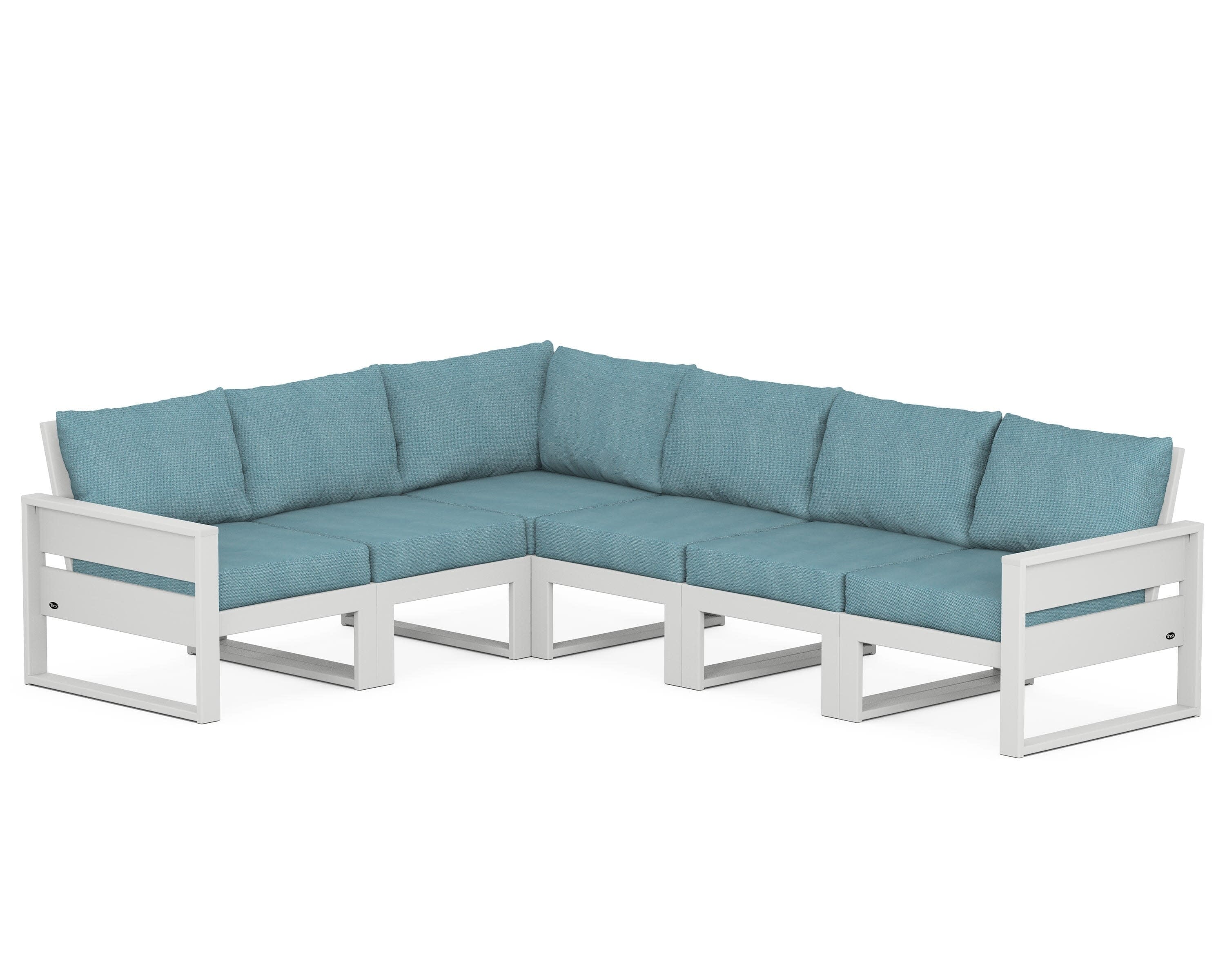 Eastport 6-Piece Sectional in Classic White / Lattice Sky Blue