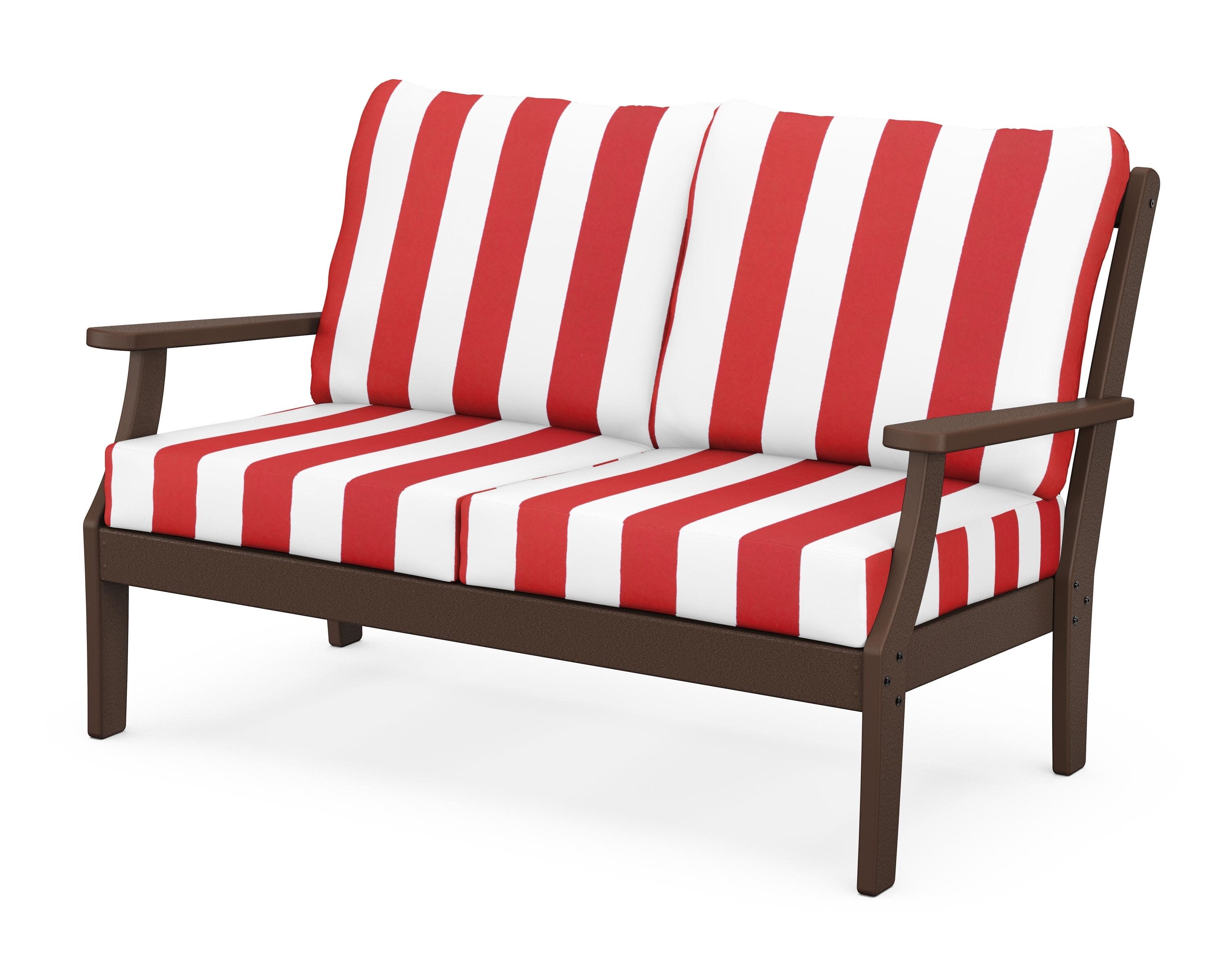 Yacht Club Deep Seating Loveseat in Vintage Lantern / Cabana Stripe Crimson
