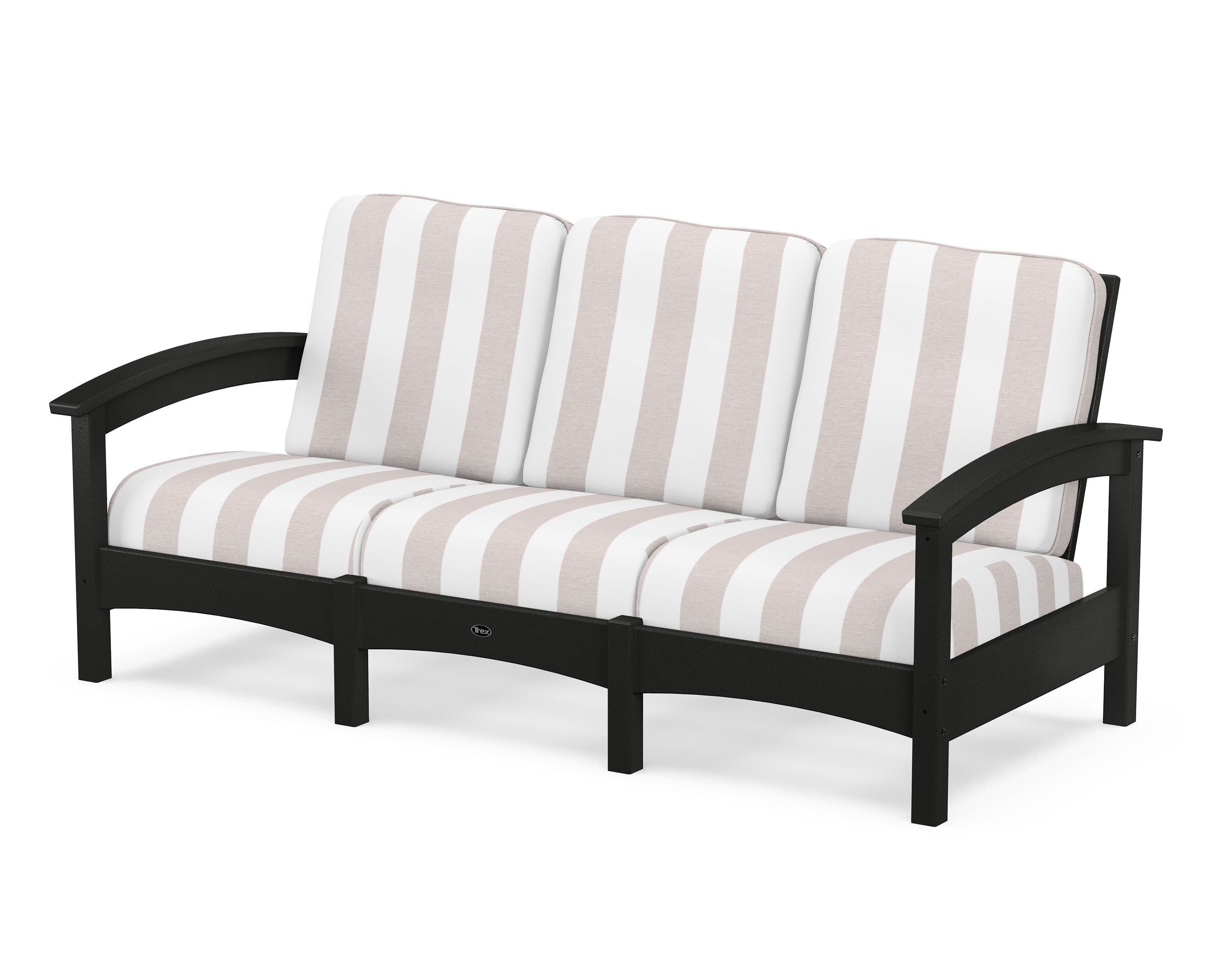 Rockport Club Sofa in Charcoal Black / Cabana Stripe Dune Burlap