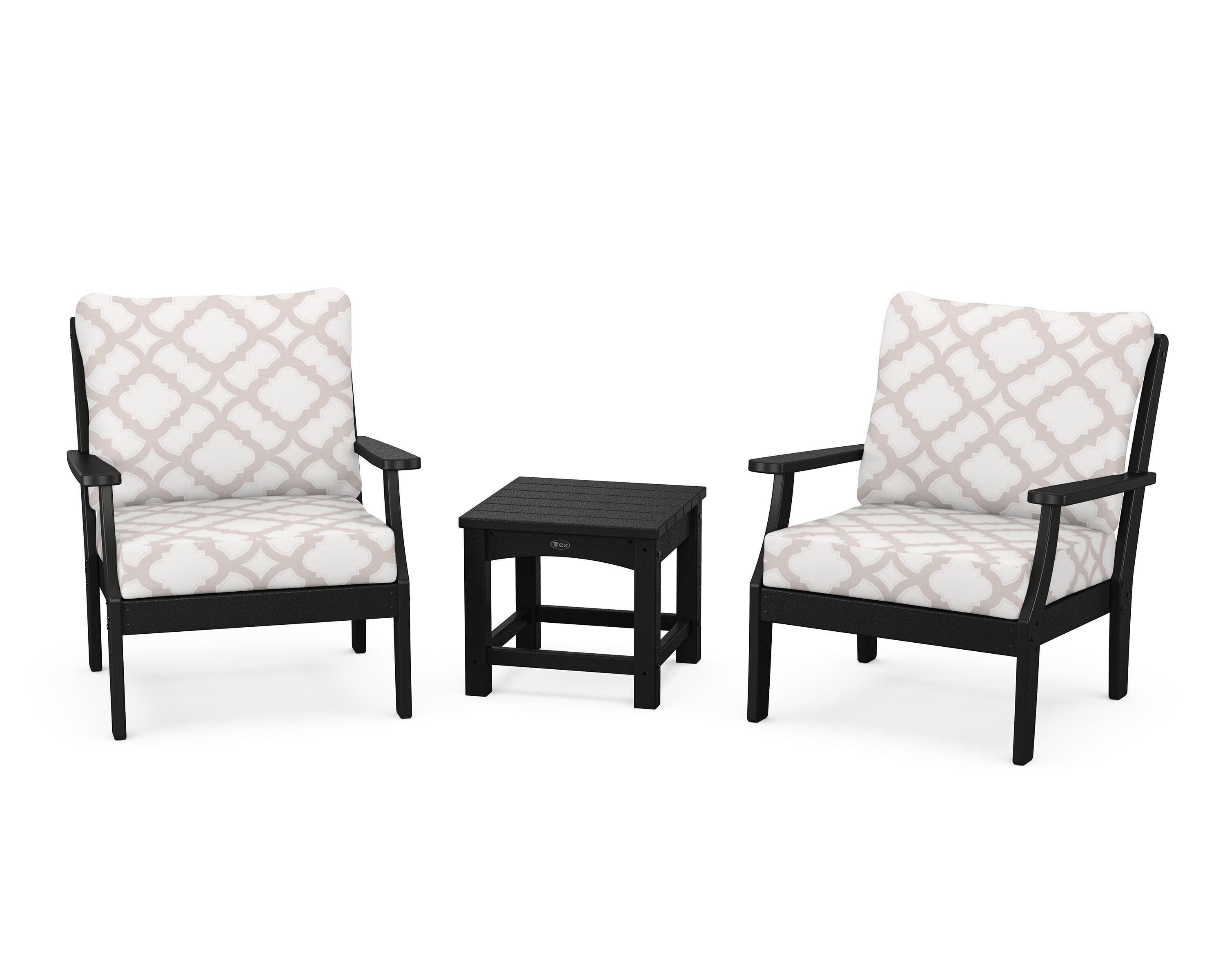 Yacht Club 3-Piece Deep Seating Set in Charcoal Black / Trellis Dune Burlap