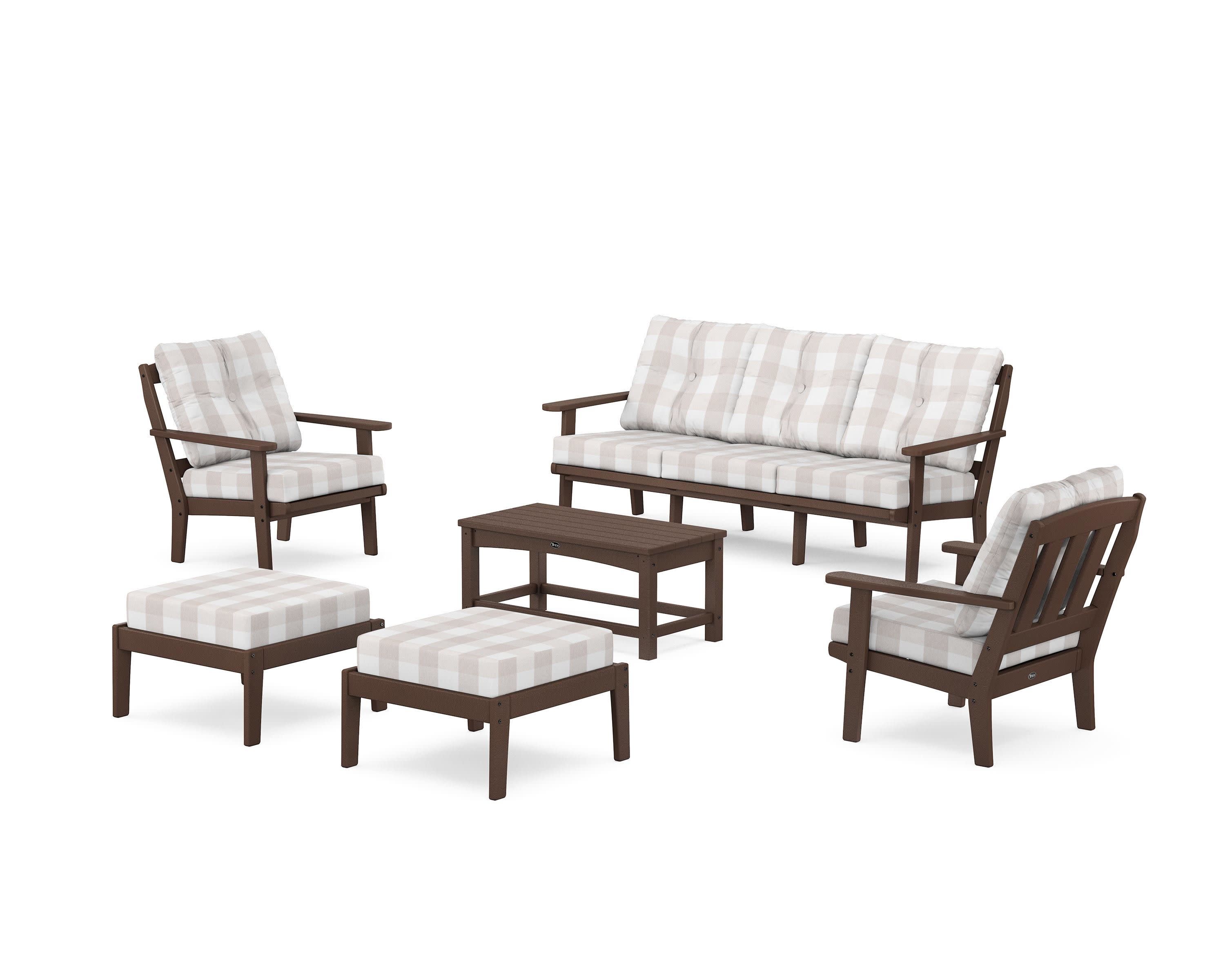 Cape Cod 6-Piece Lounge Sofa Set in Vintage Lantern / Buffalo Plaid Dune Burlap