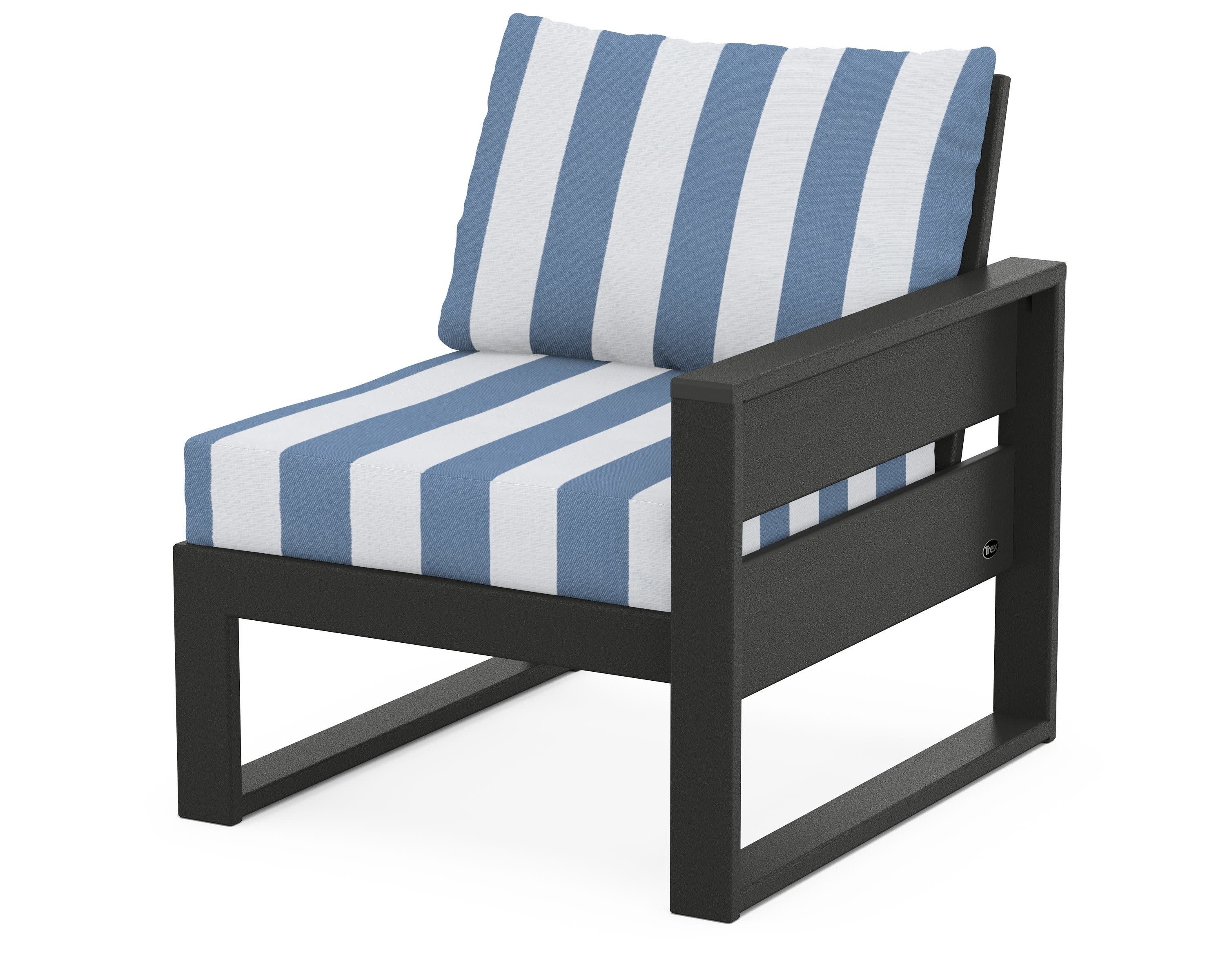 Eastport Modular Right Arm Chair in Charcoal Black / Cabana Stripe Sky Blue