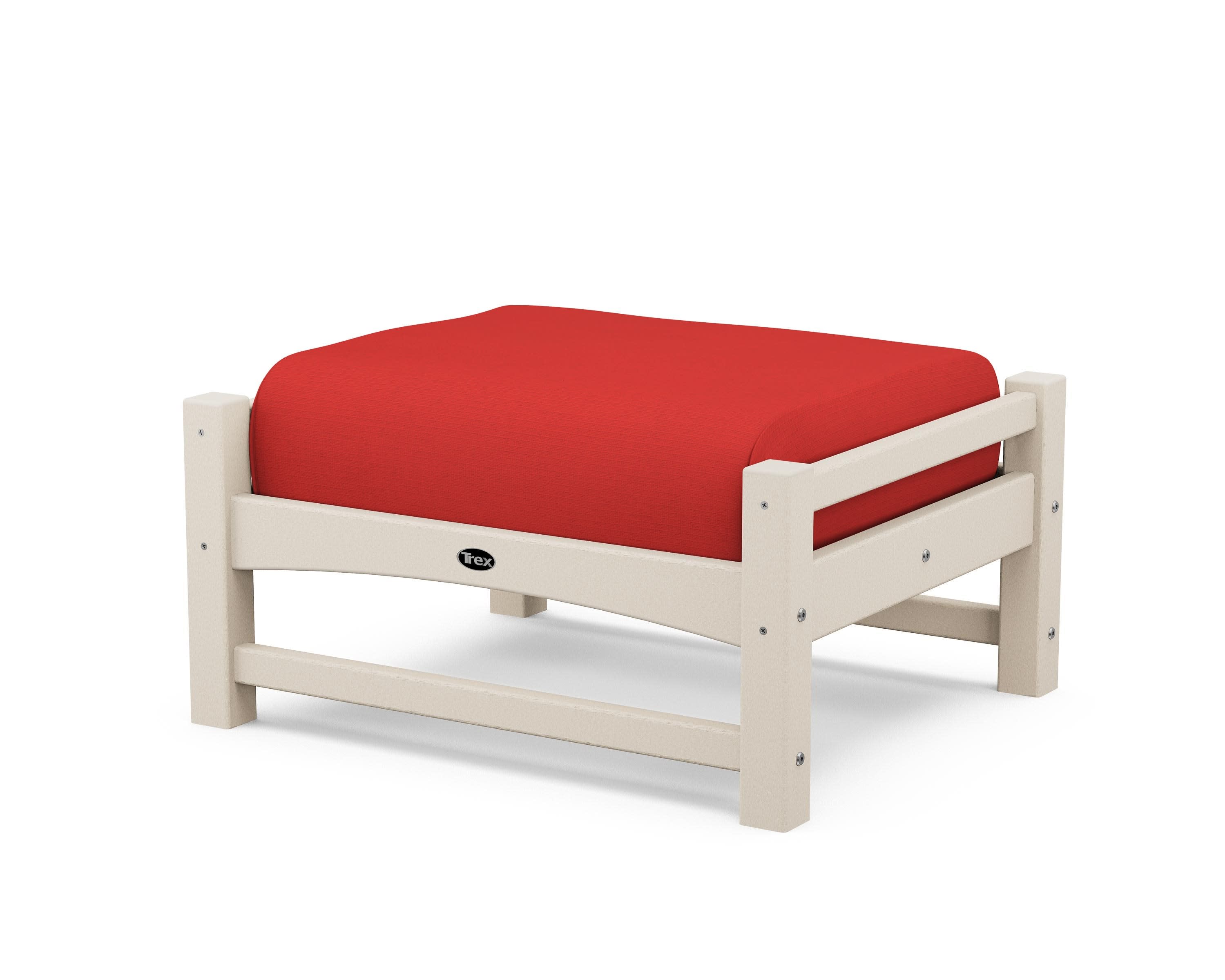 Rockport Club Ottoman in Sand Castle / Crimson Linen