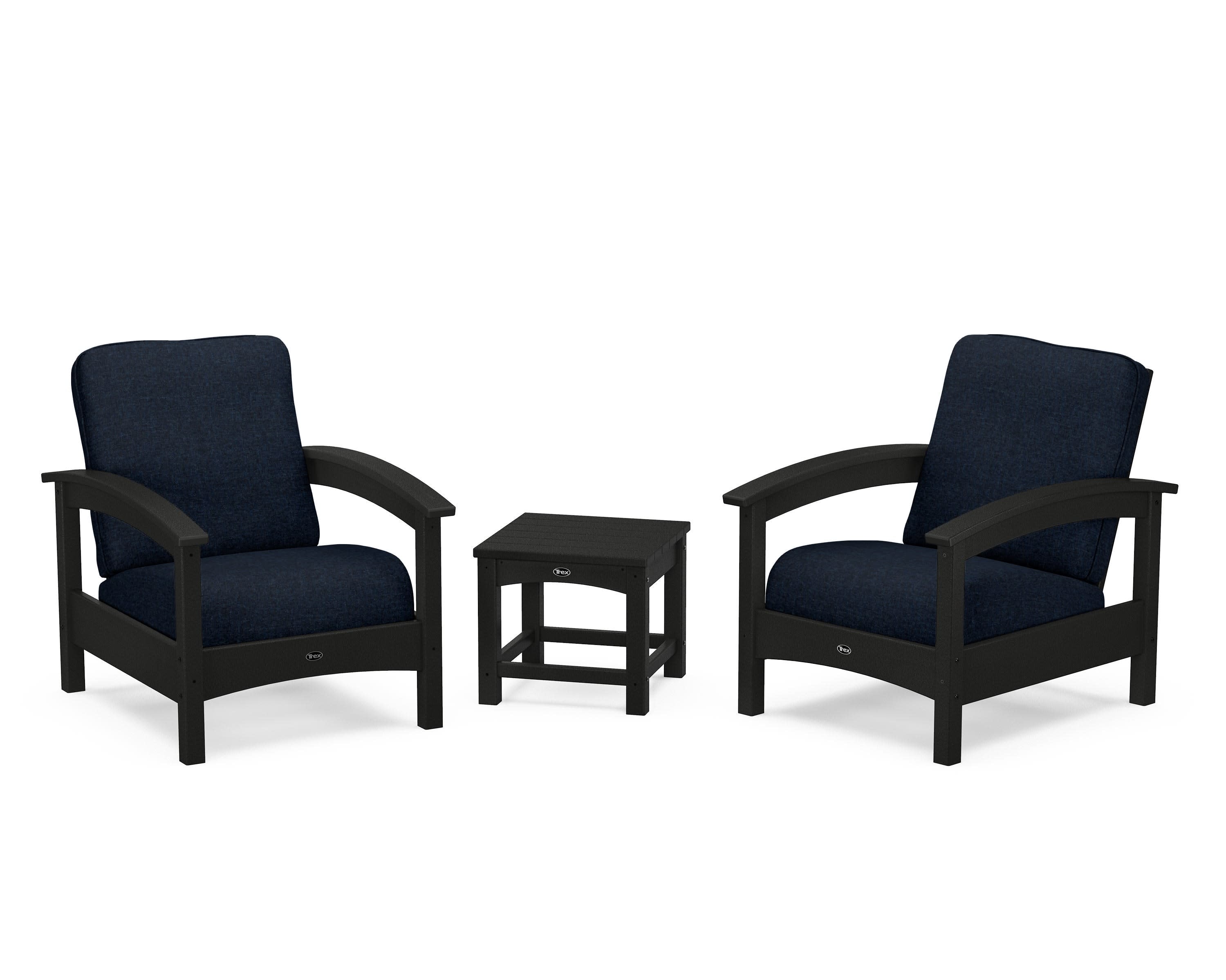 Rockport Club 3-Piece Deep Seating Conversation Set in Charcoal Black / Marine Indigo