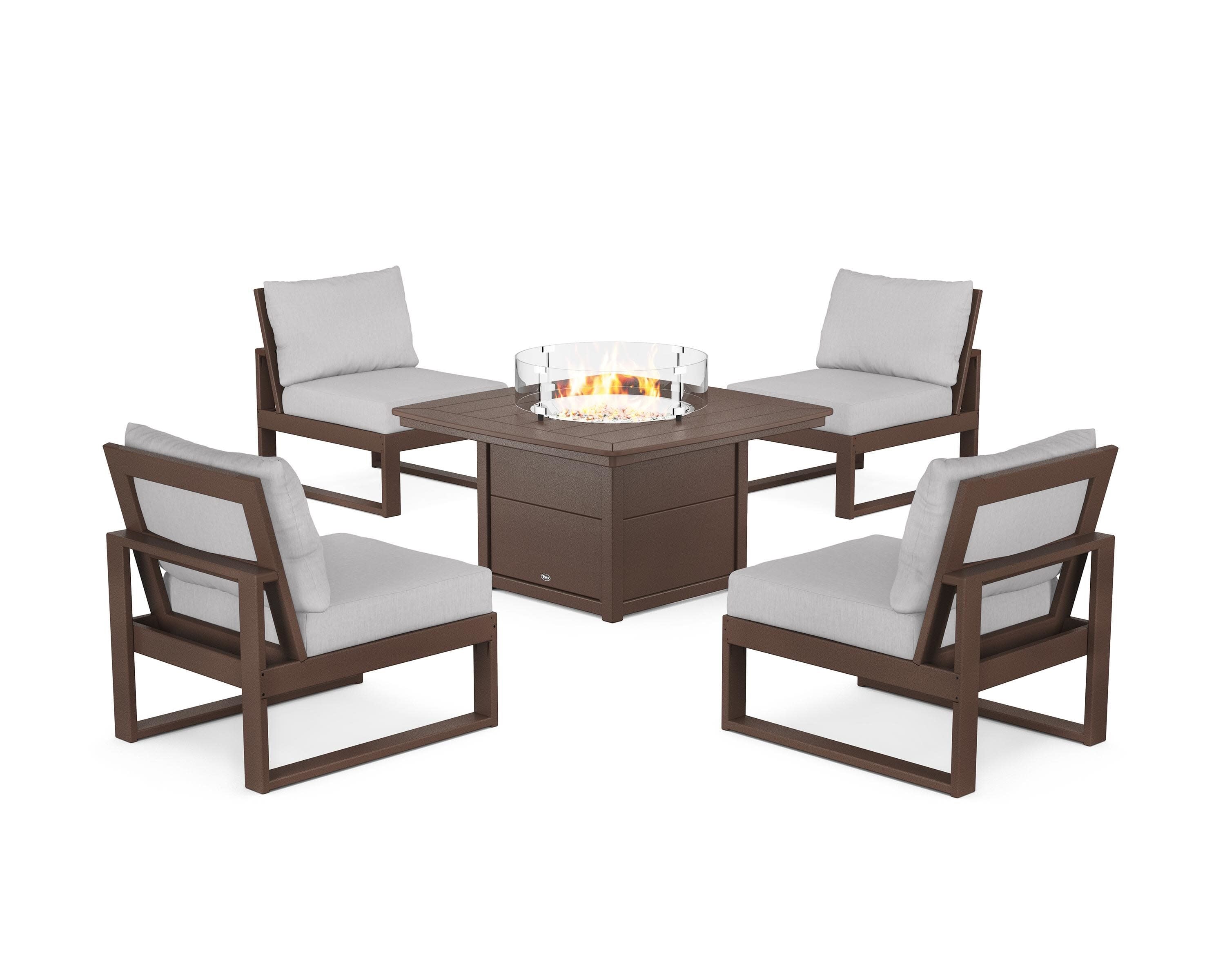 Eastport Modular 5-Piece Deep Seating Set with Yacht Club Fire Pit Table in Vintage Lantern / Granite