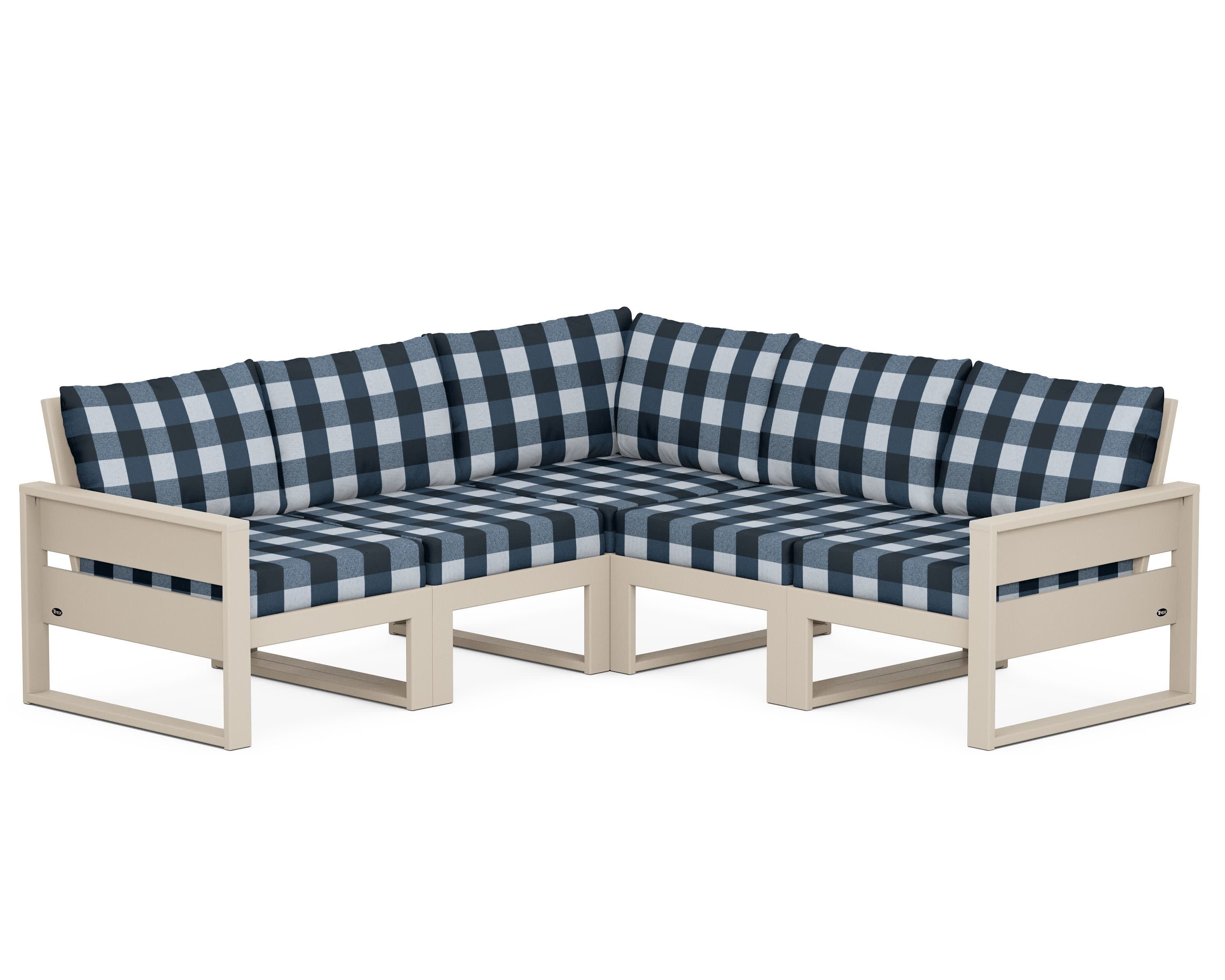 Eastport 5-Piece Sectional in Sand Castle / Buffalo Plaid Marine Indigo