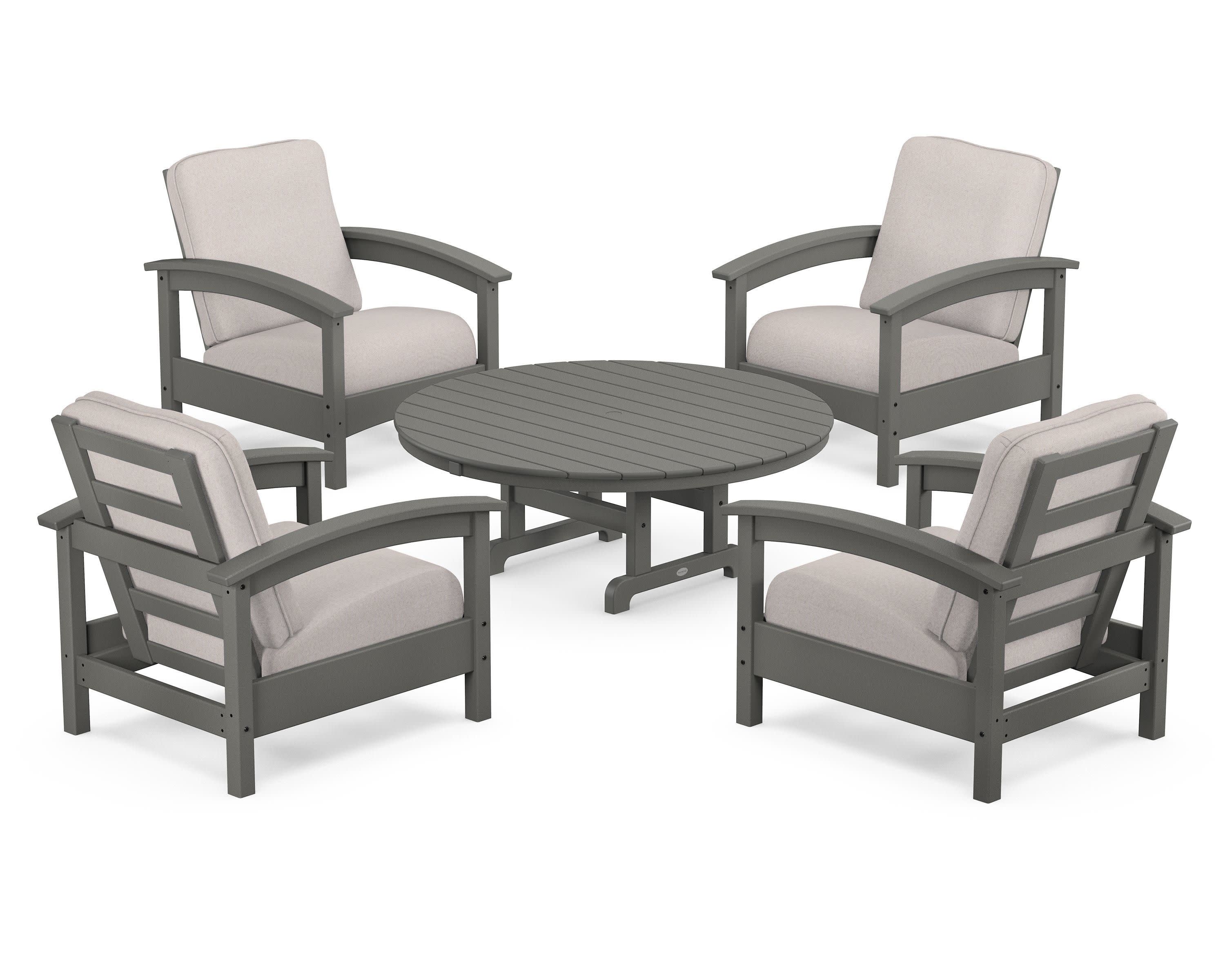 Rockport 5-Piece Deep Seating Set in Stepping Stone / Dune Burlap