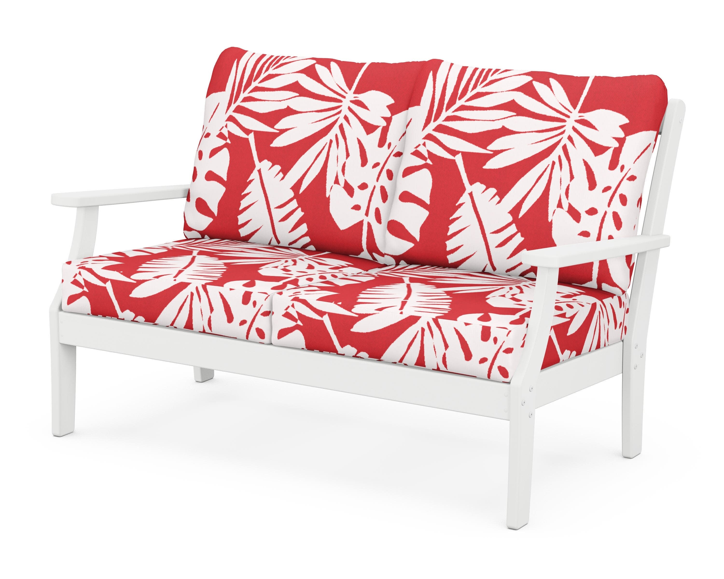 Yacht Club Deep Seating Loveseat in Classic White / Leaf Crimson