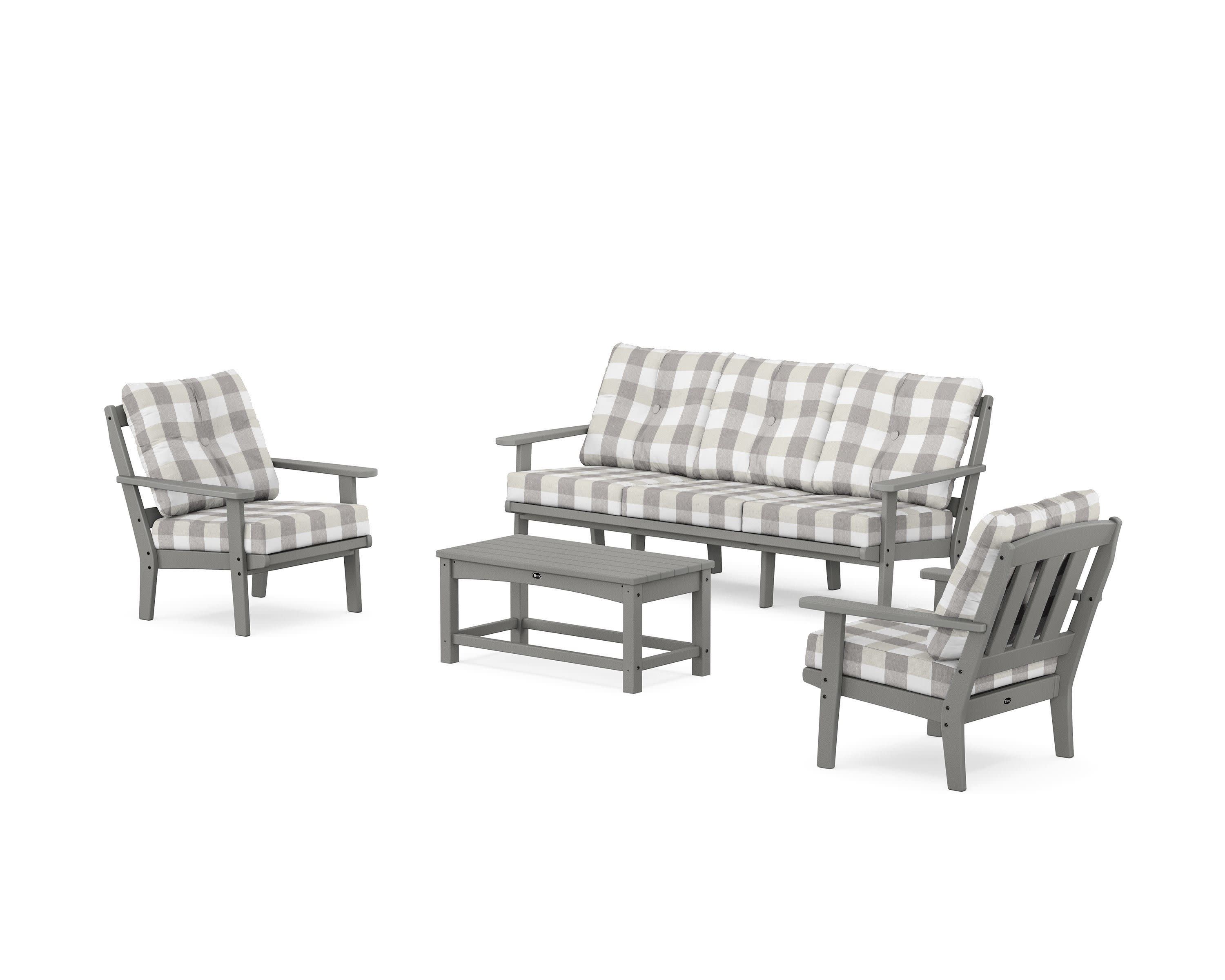 Cape Cod 4-Piece Deep Seating Set with Sofa in Stepping Stone / Buffalo Plaid Grey Mist