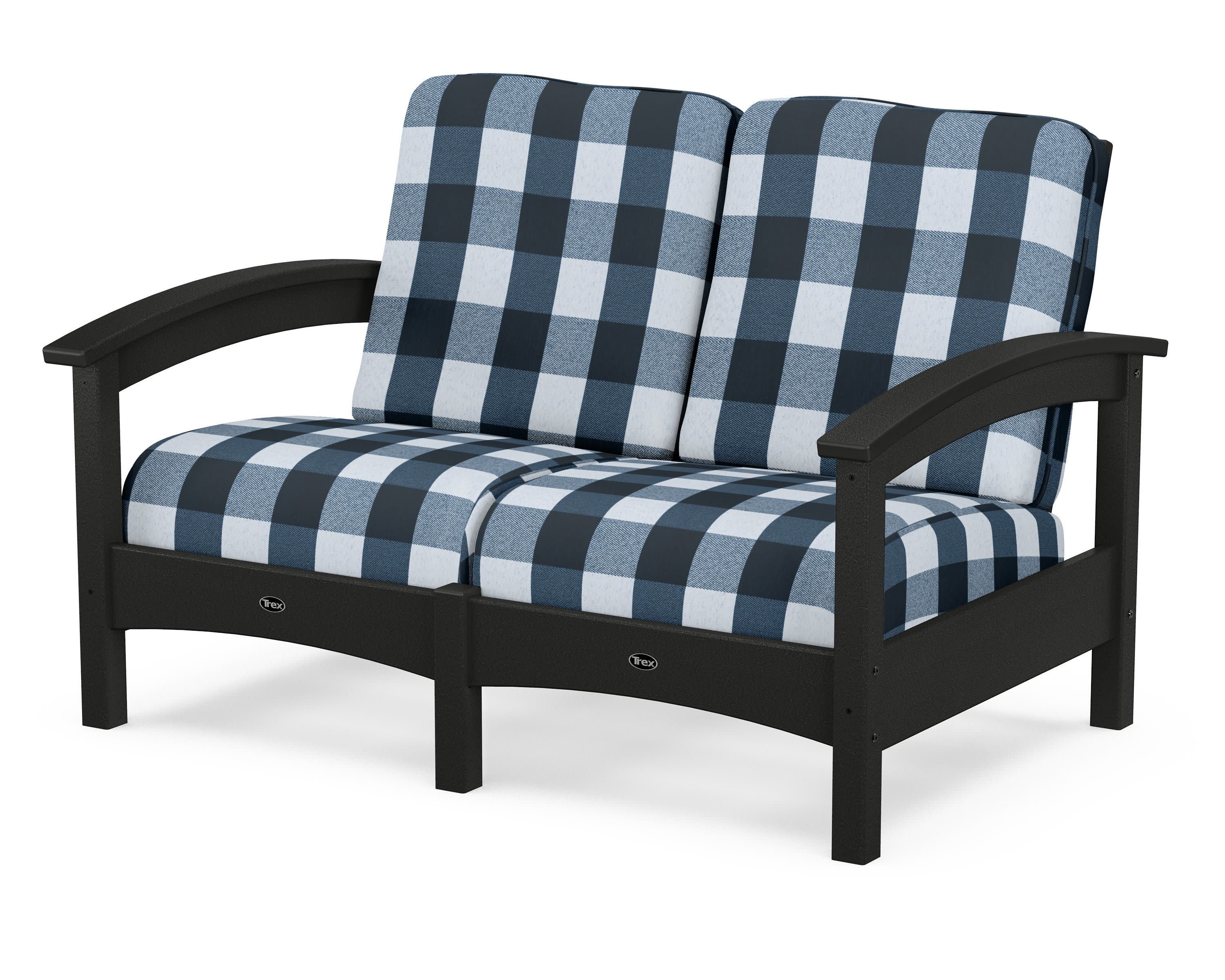 Rockport Club Loveseat in Charcoal Black / Buffalo Plaid Marine Indigo