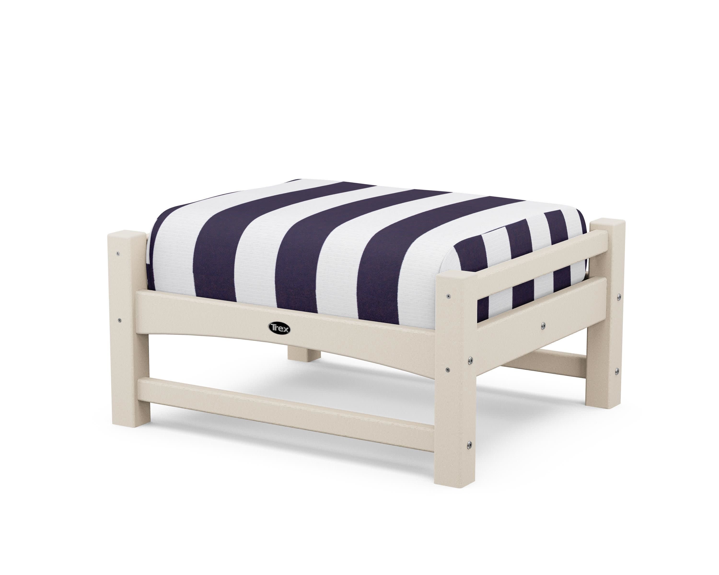 Rockport Club Ottoman in Sand Castle / Cabana Stripe Navy