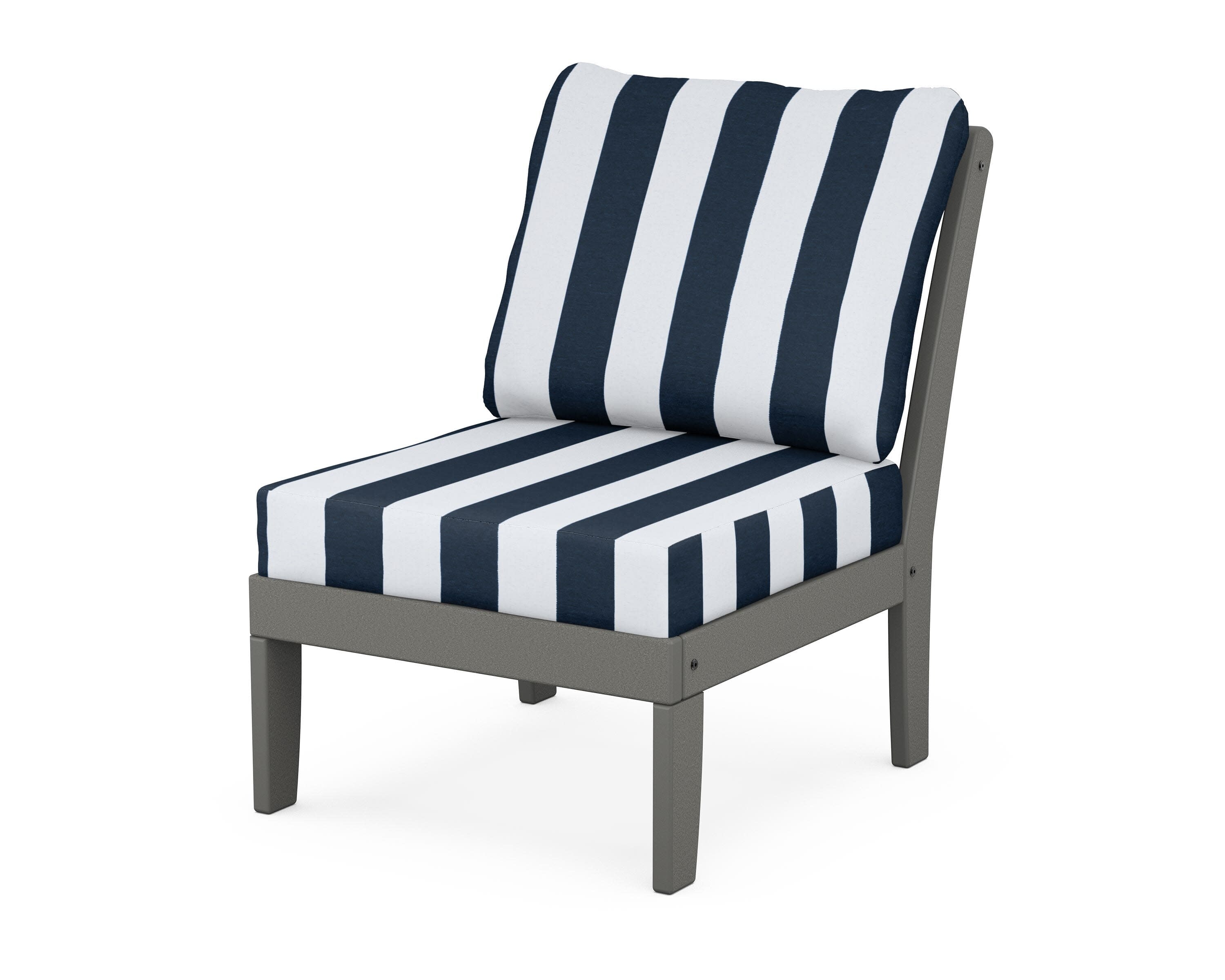 Yacht Club Modular Armless Chair in Stepping Stone / Cabana Stripe Marine Indigo