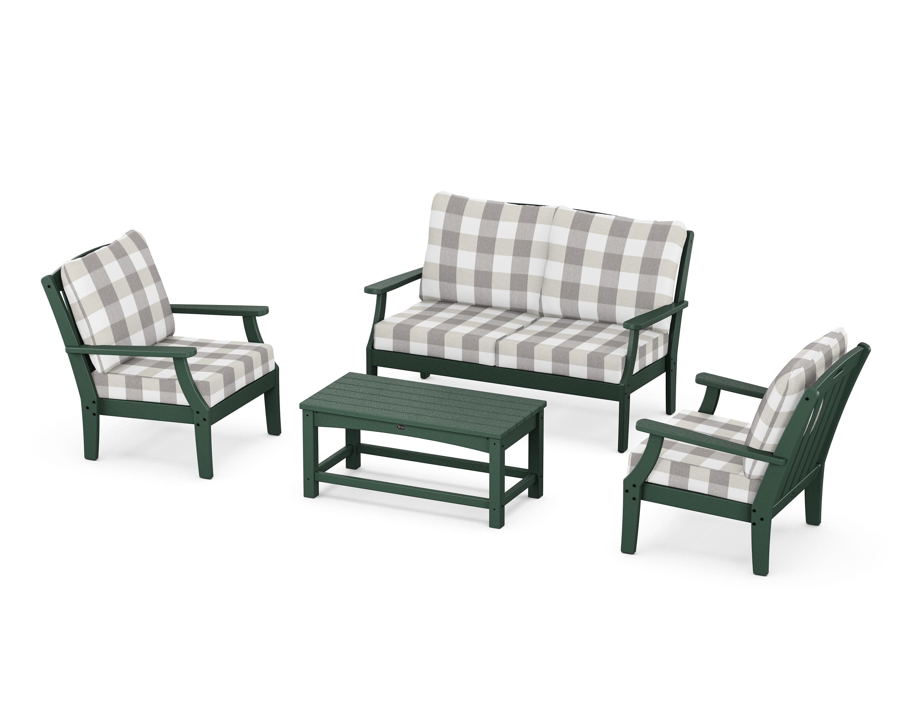 Yacht Club 4-Piece Deep Seating Chair Set in Rainforest Canopy / Buffalo Plaid Grey Mist