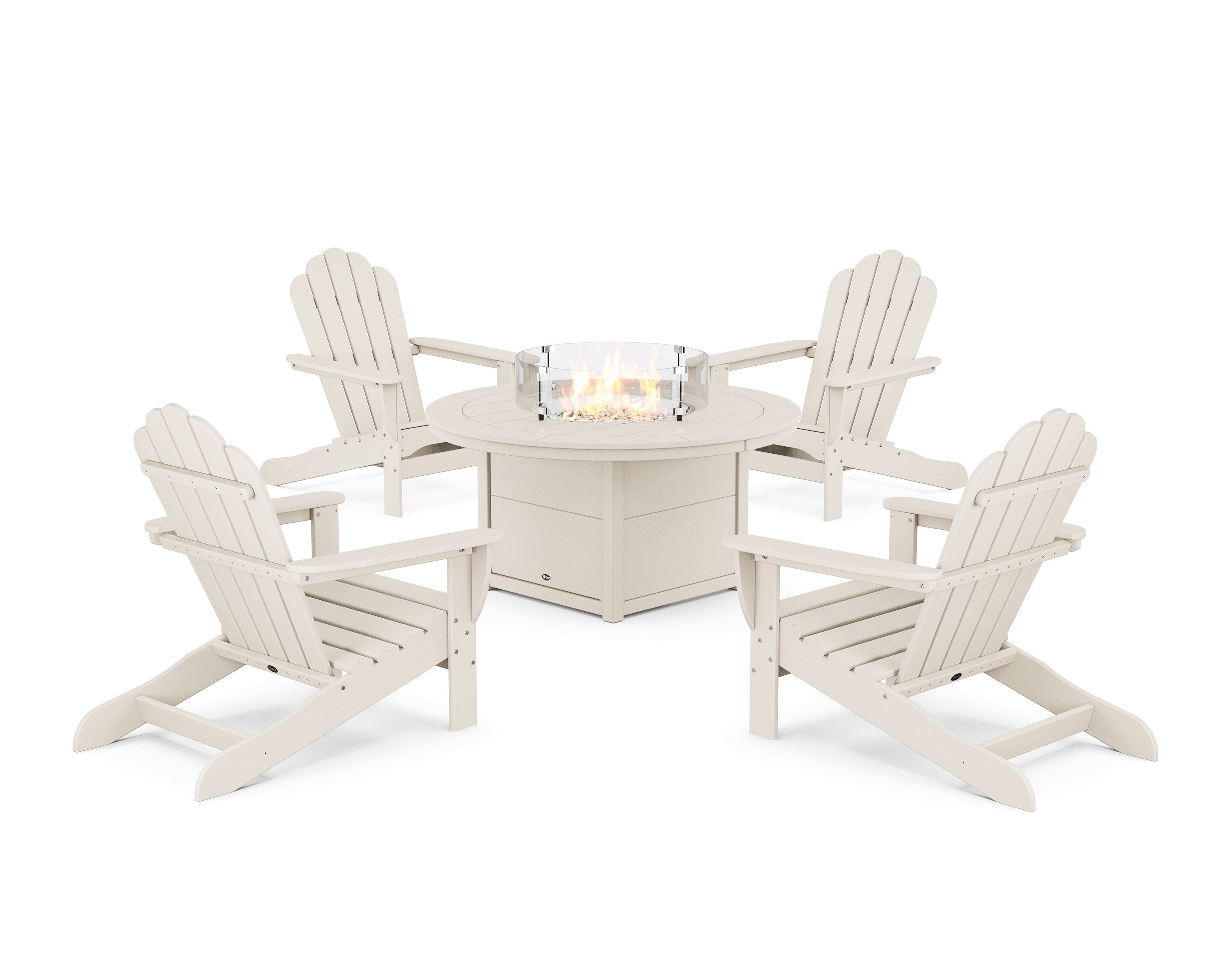 5-Piece Monterey Bay Oversized Adirondack Conversation Set with Fire Pit Table in Sand Castle