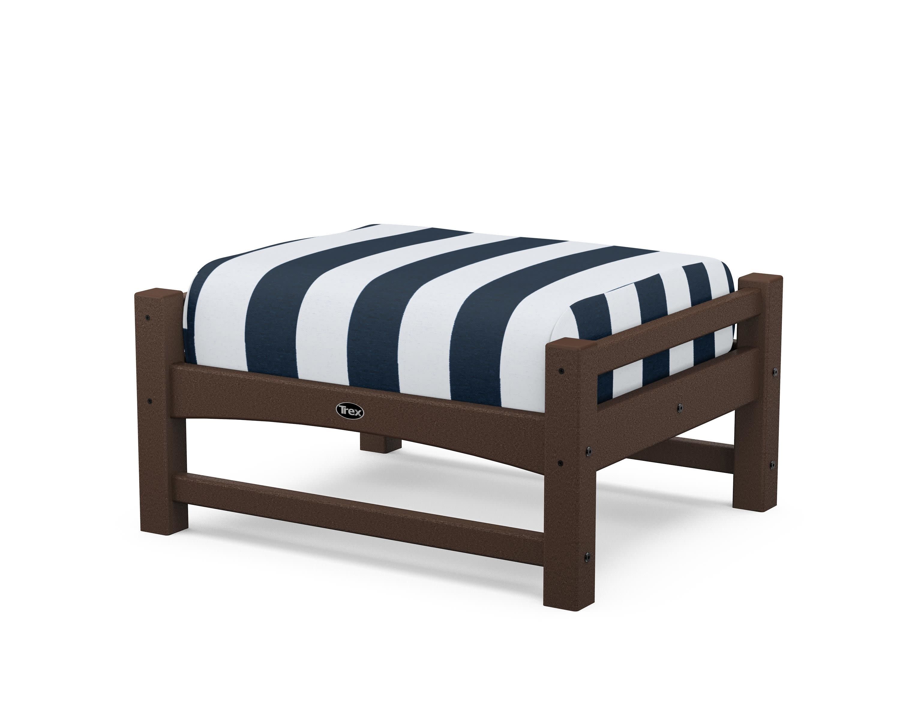 Rockport Club Ottoman in Vintage Lantern / Cabana Stripe Marine Indigo