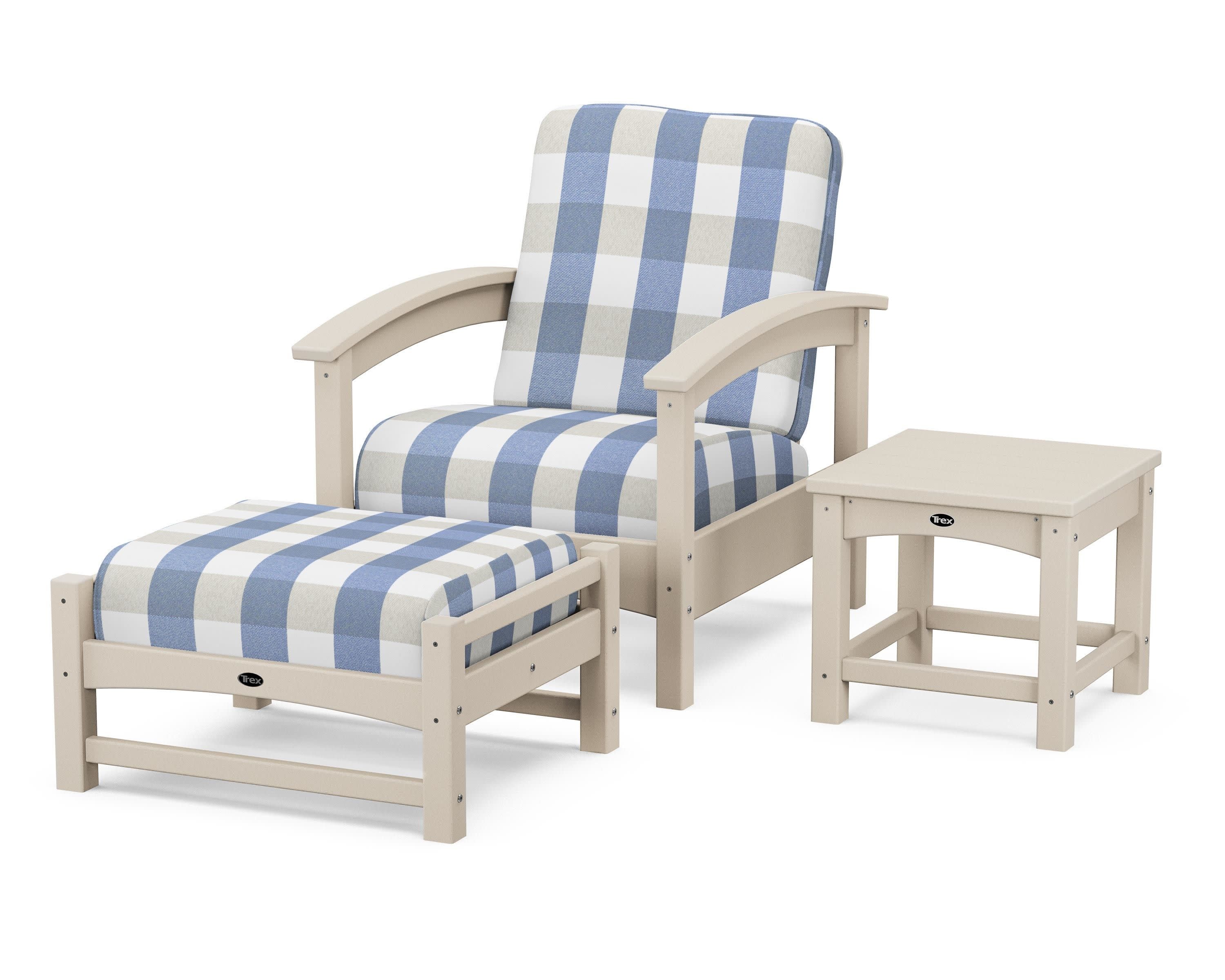 Rockport 3-Piece Deep Seating Set in Sand Castle / Buffalo Plaid Sky Blue