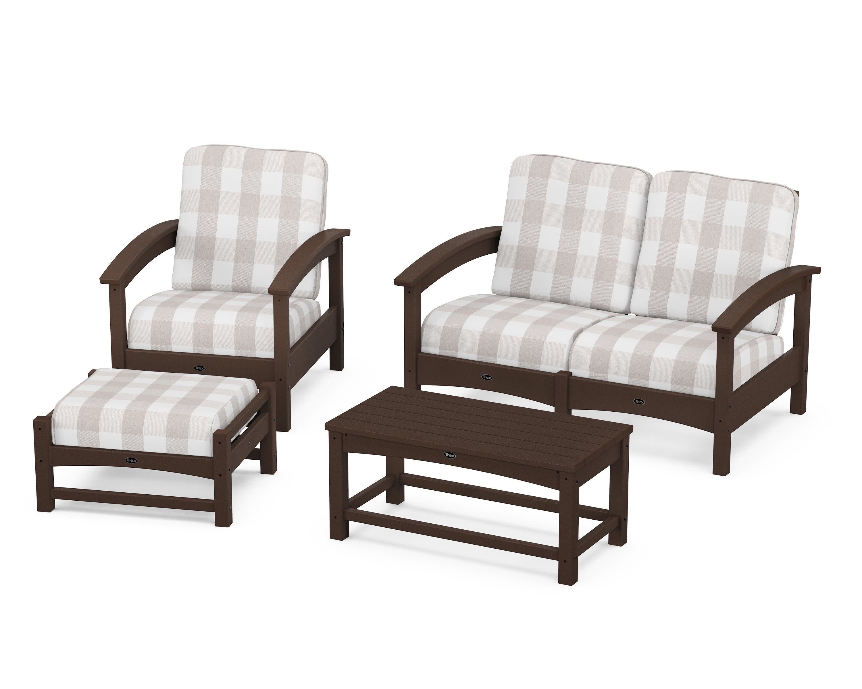 Rockport 4-Piece Deep Seating Conversation Group in Vintage Lantern / Buffalo Plaid Dune Burlap