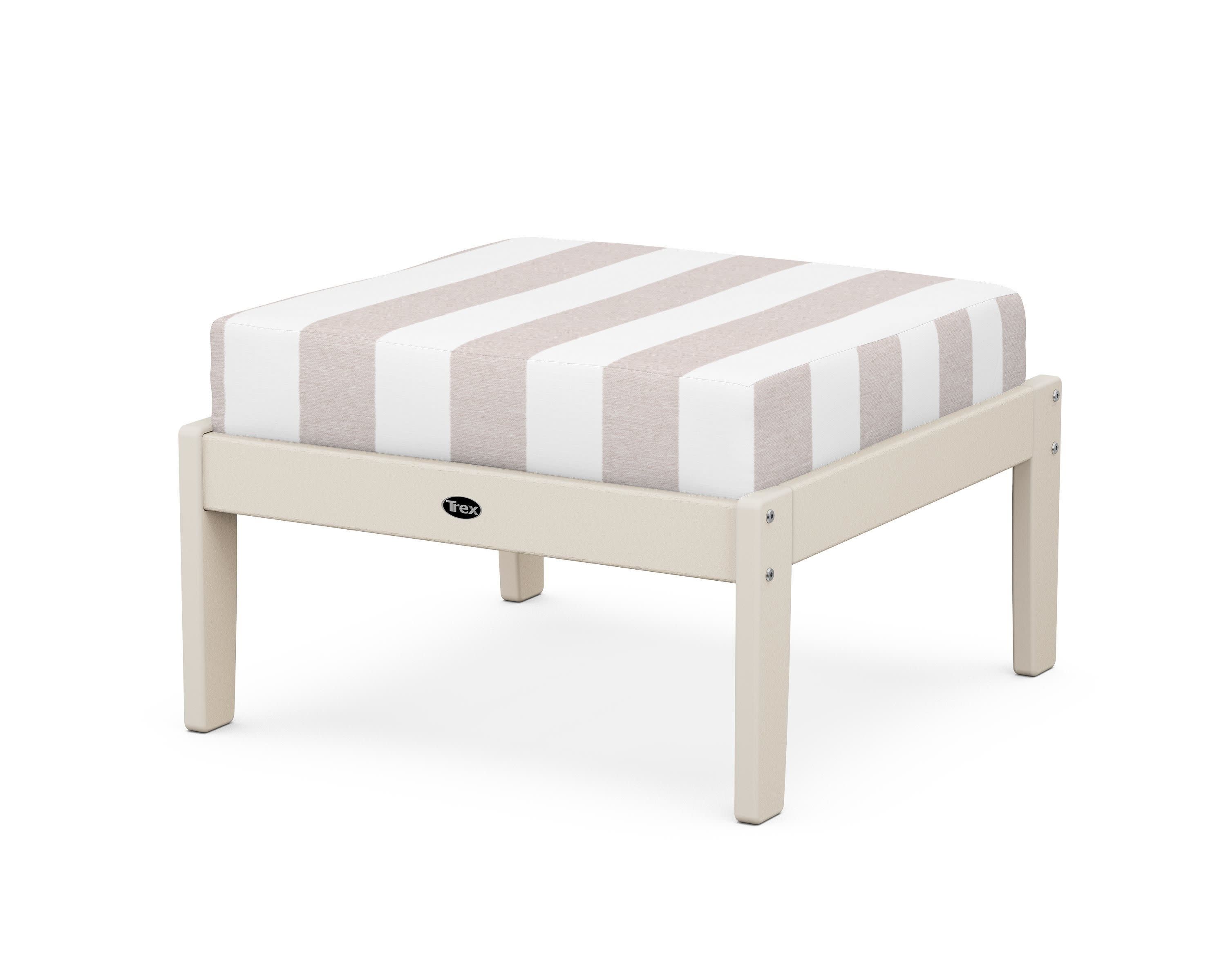 Yacht Club Deep Seating Ottoman in Sand Castle / Cabana Stripe Dune Burlap