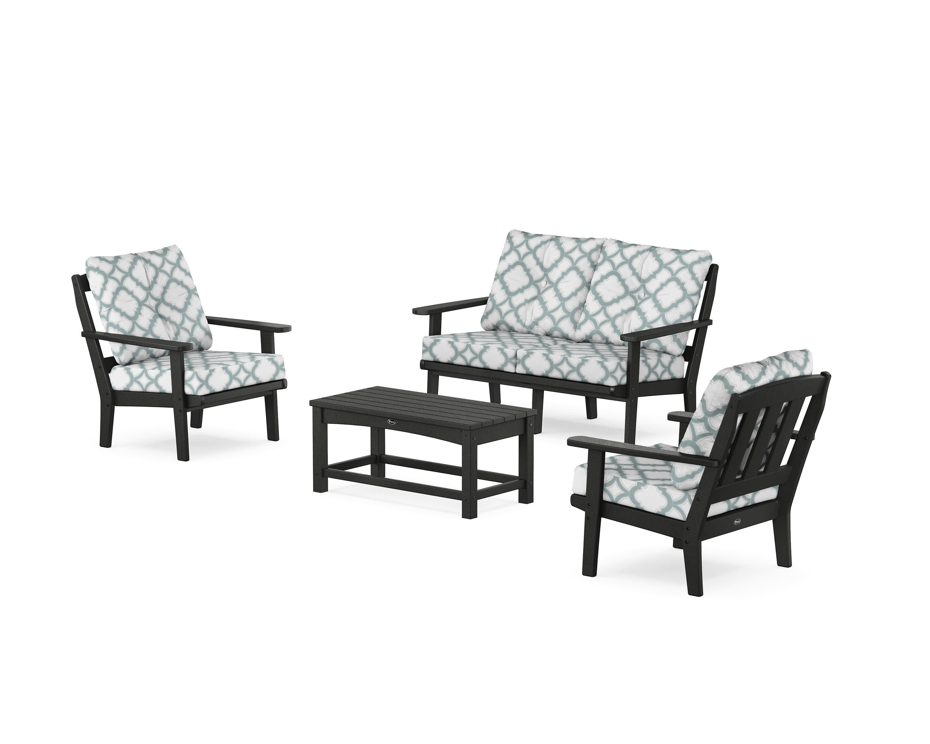 Cape Cod 4-Piece Deep Seating Set with Loveseat in Charcoal Black / Trellis Glacier Spa