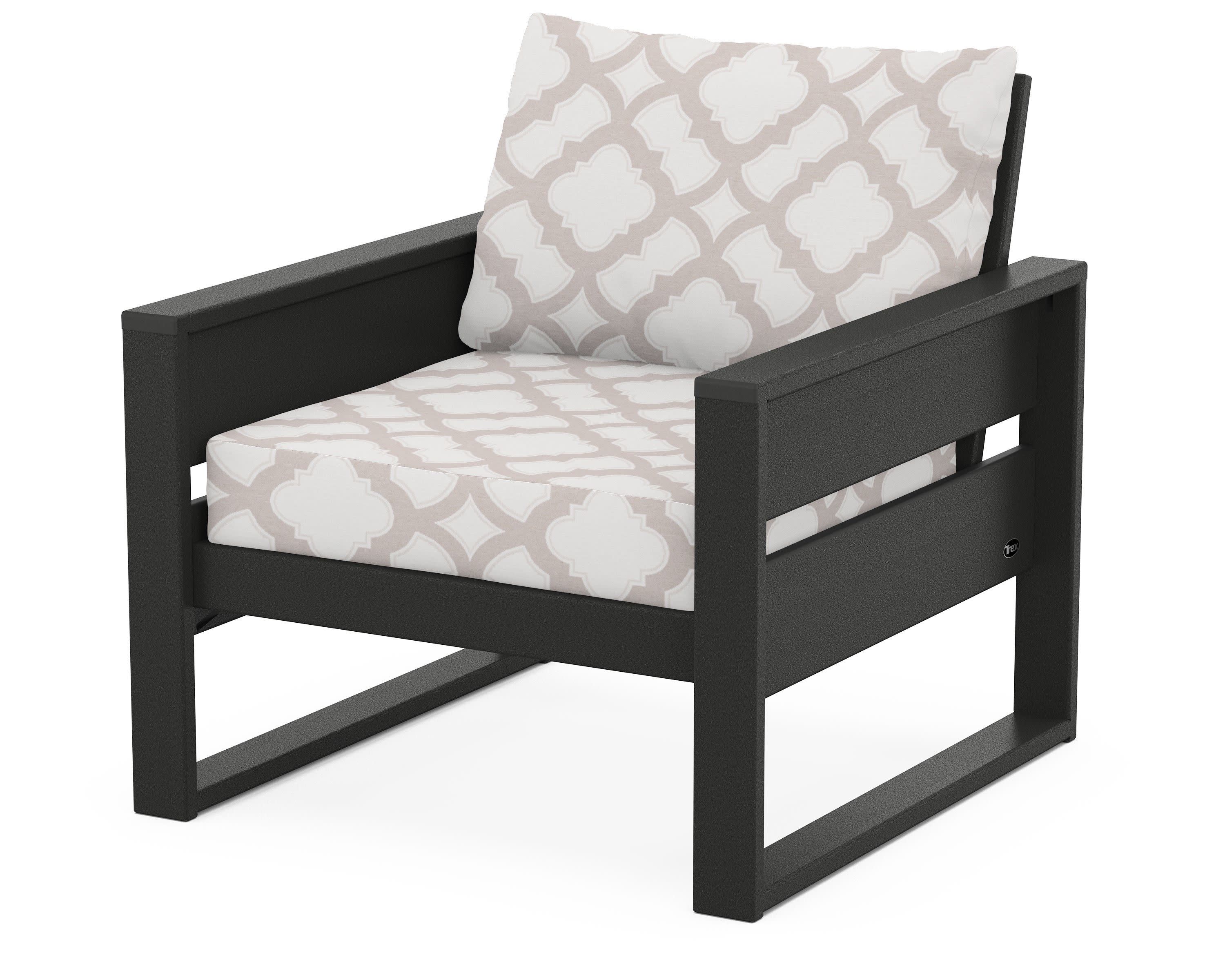 Eastport Club Chair in Charcoal Black / Trellis Dune Burlap