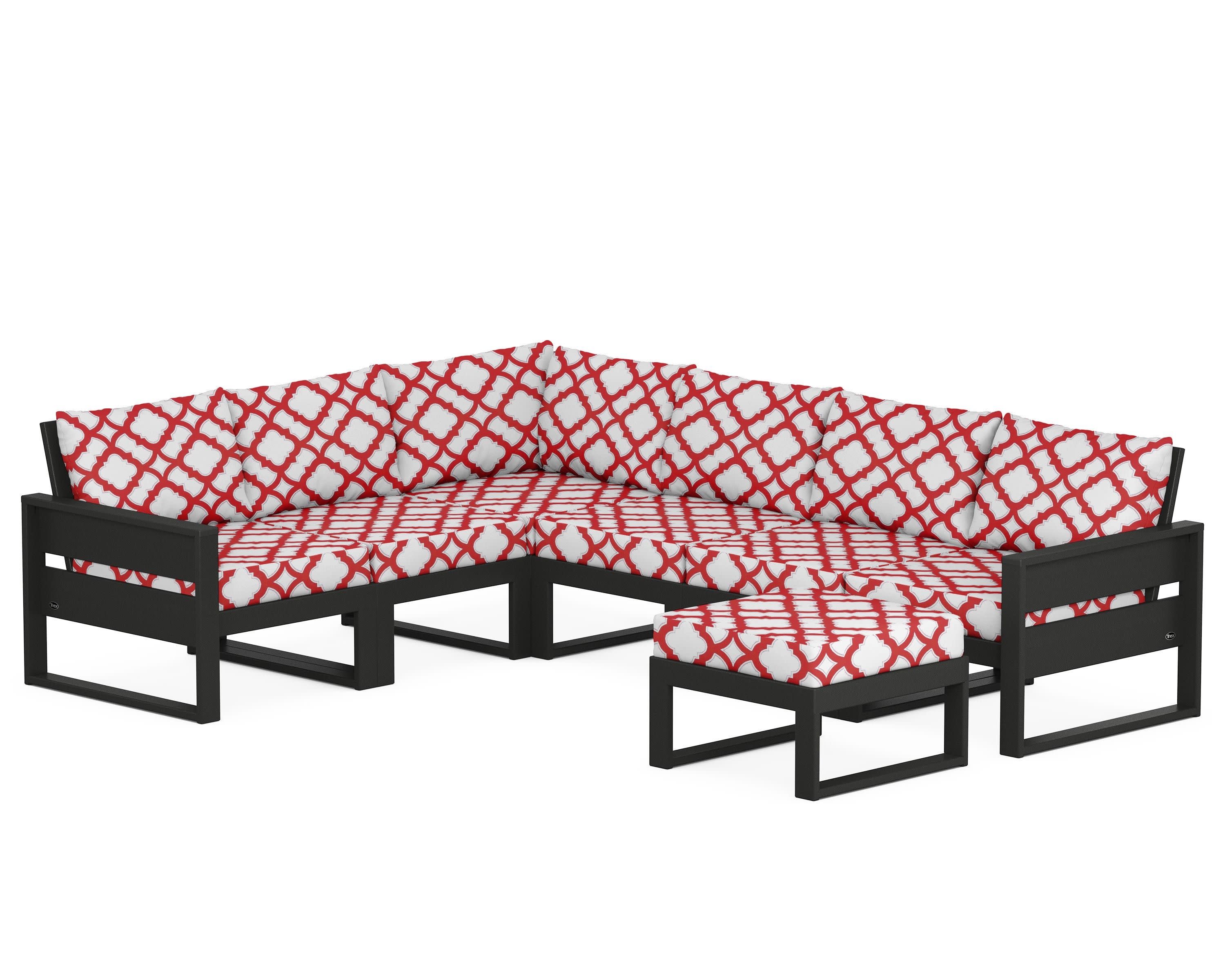 Eastport 6-Piece Sectional with Ottoman in Charcoal Black / Trellis Crimson