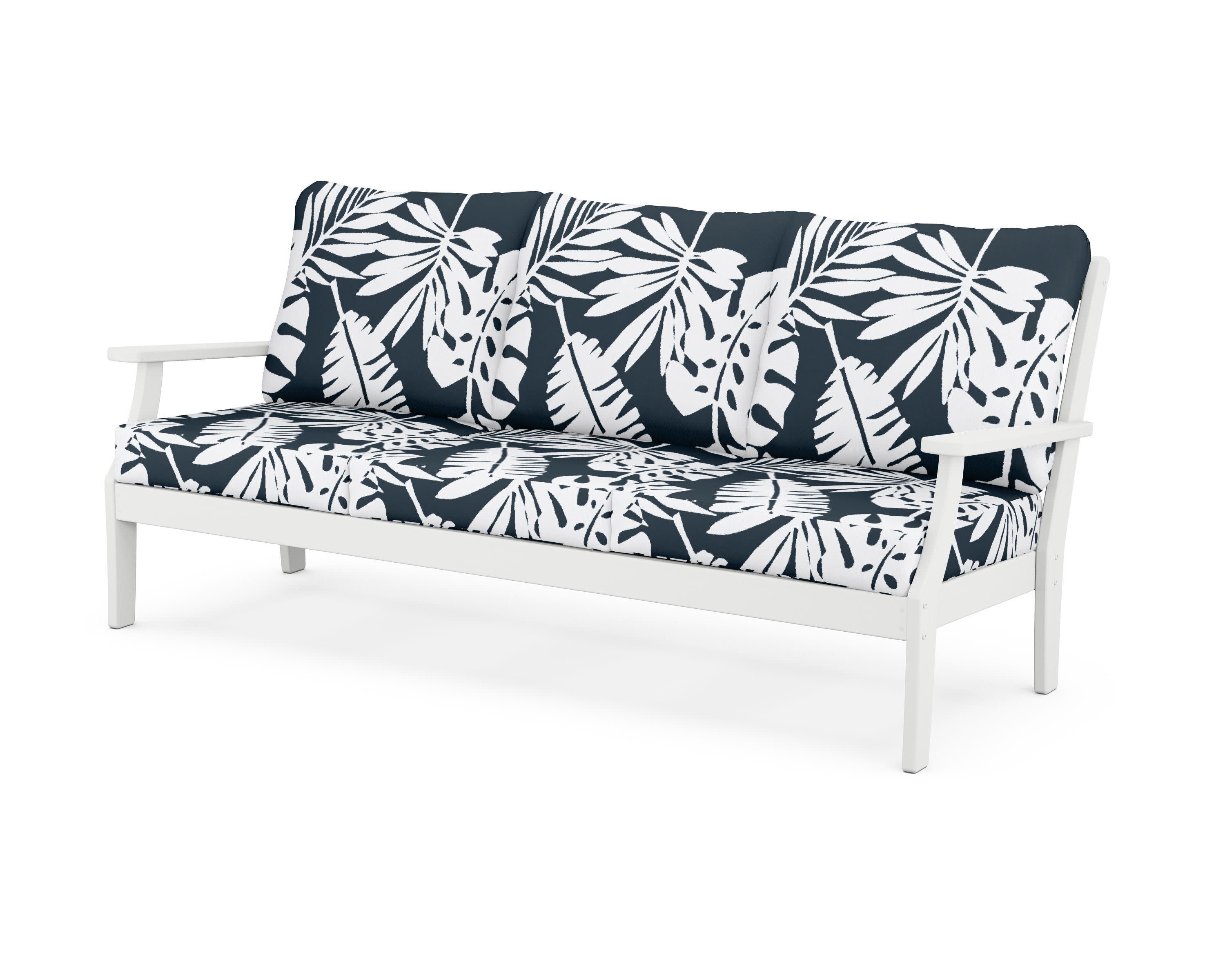 Yacht Club Deep Seating Sofa in Classic White / Leaf Marine Indigo