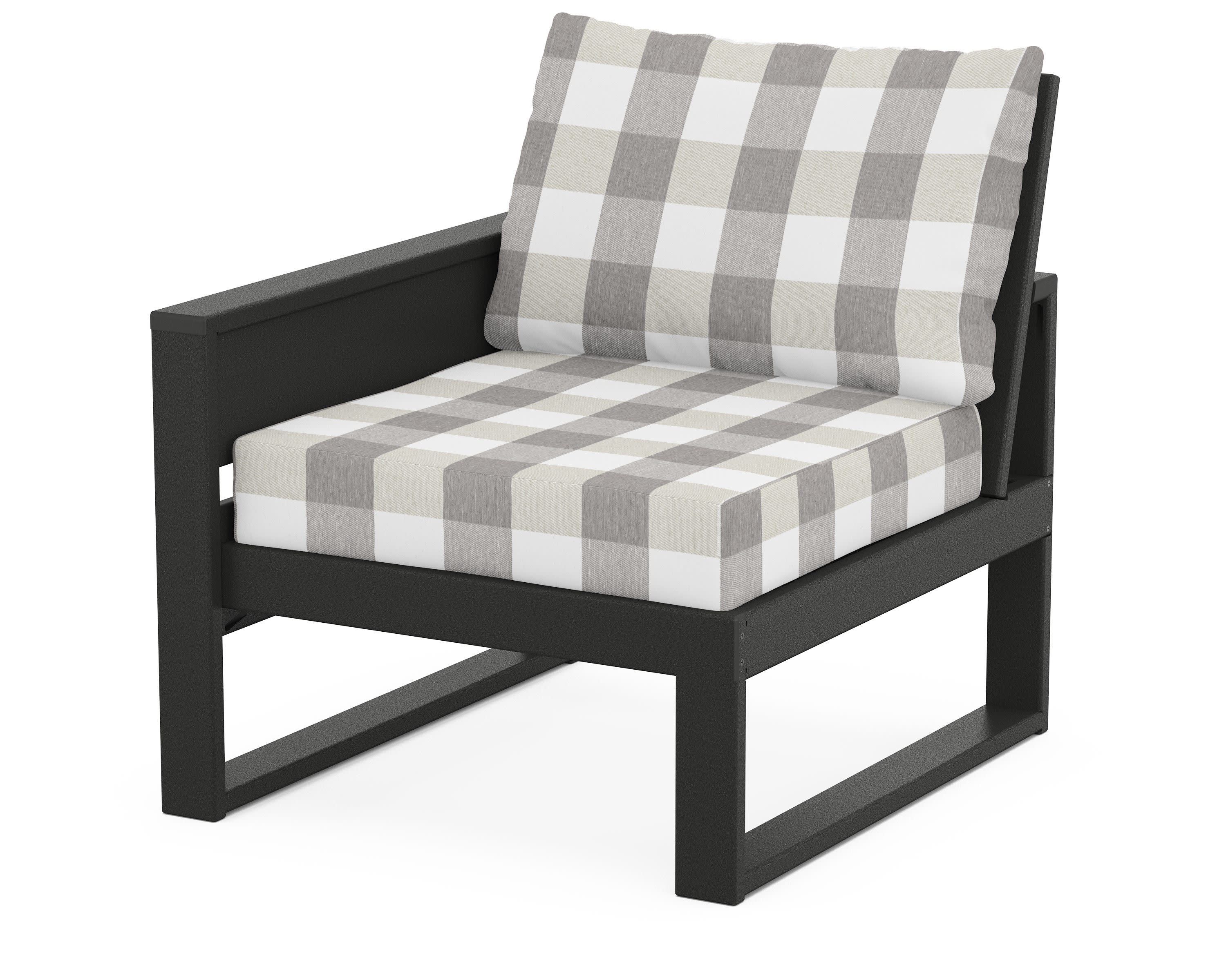 Eastport Modular Left Arm Chair in Charcoal Black / Buffalo Plaid Grey Mist