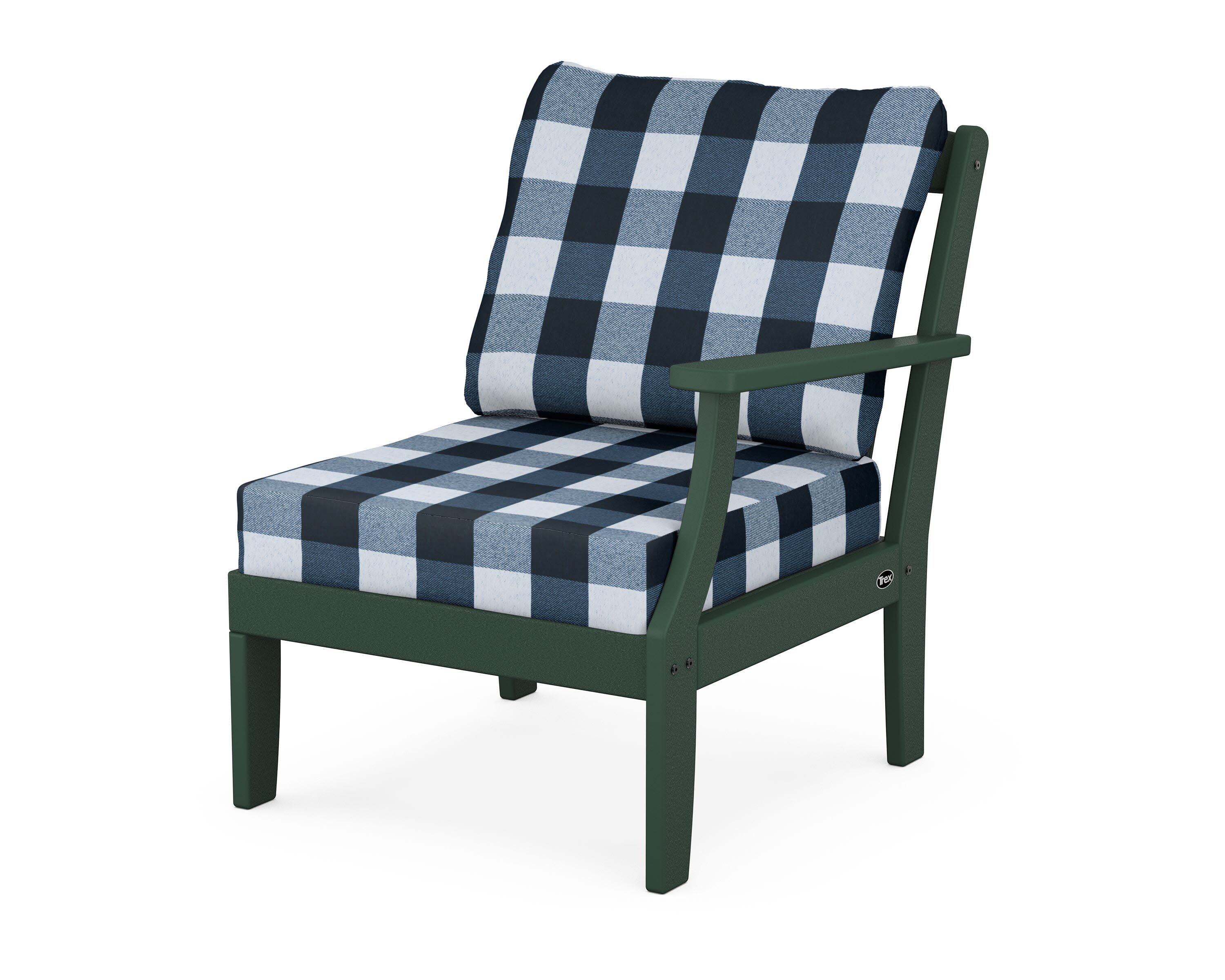 Yacht Club Modular Right Arm Chair in Rainforest Canopy / Buffalo Plaid Marine Indigo