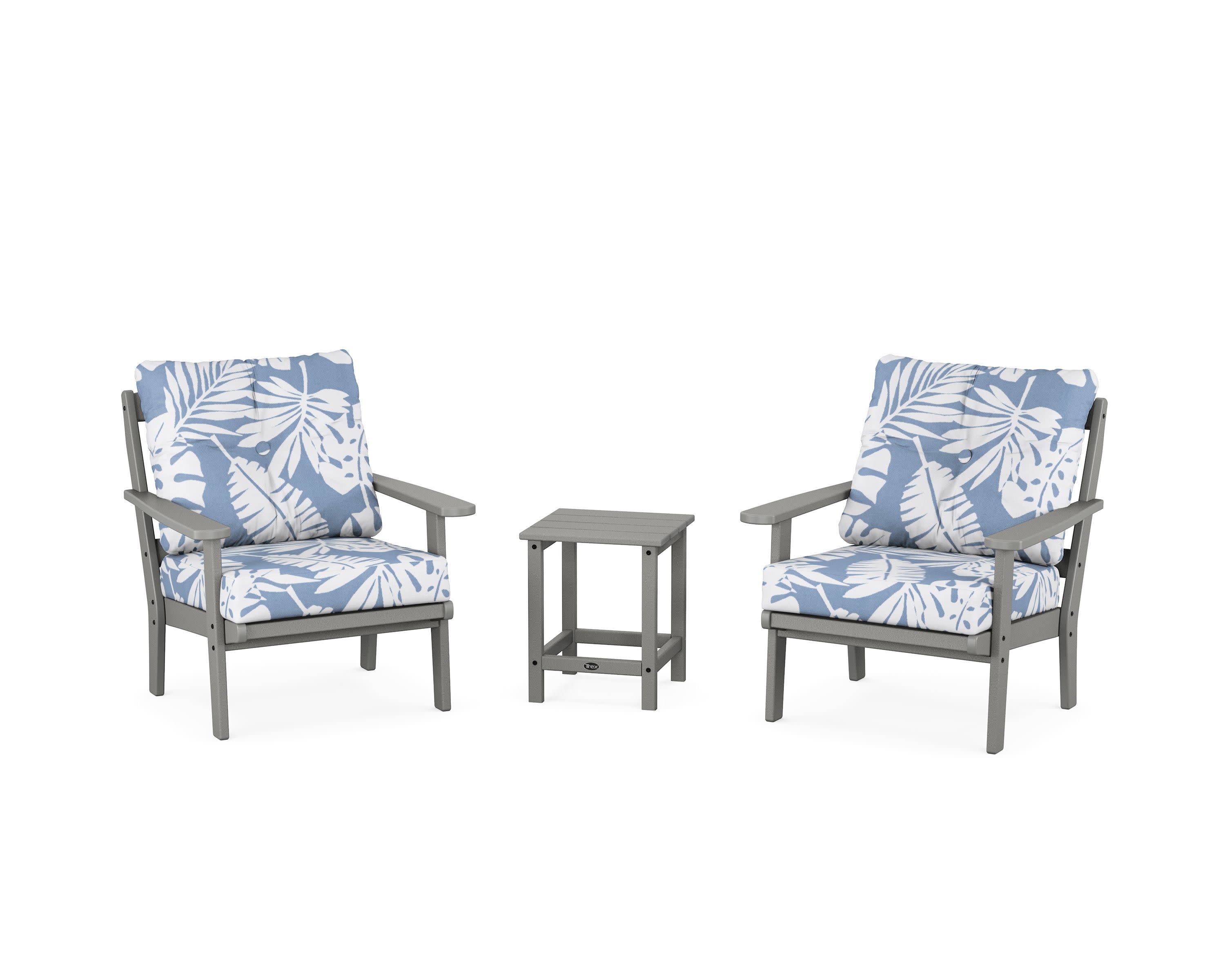 Cape Cod 3-Piece Deep Seating Set in Stepping Stone / Leaf Sky Blue
