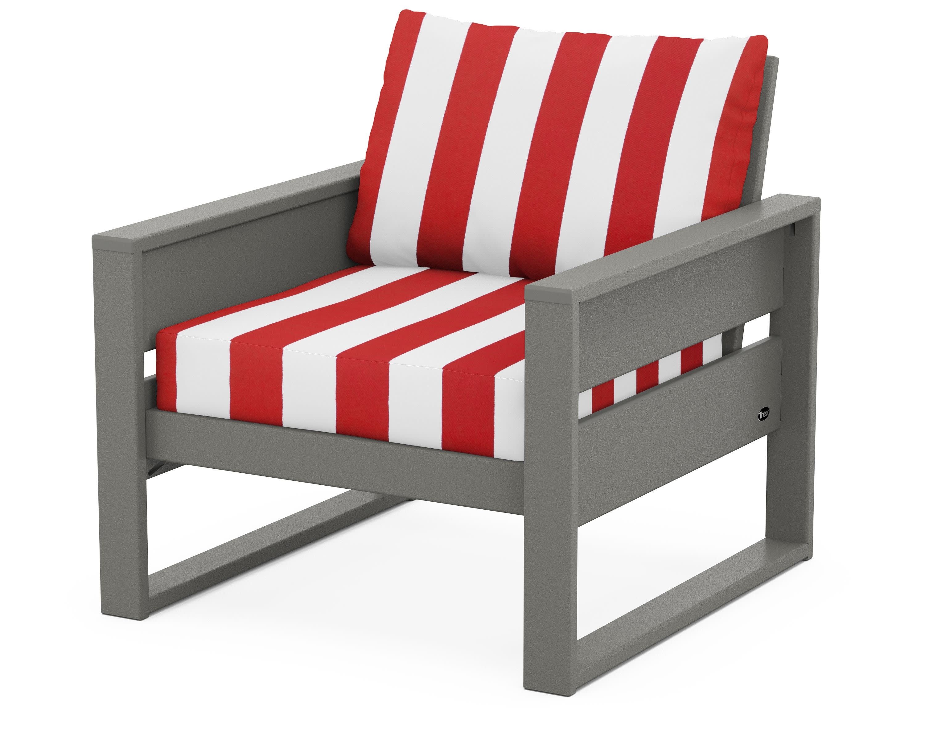 Eastport Club Chair in Stepping Stone / Cabana Stripe Crimson
