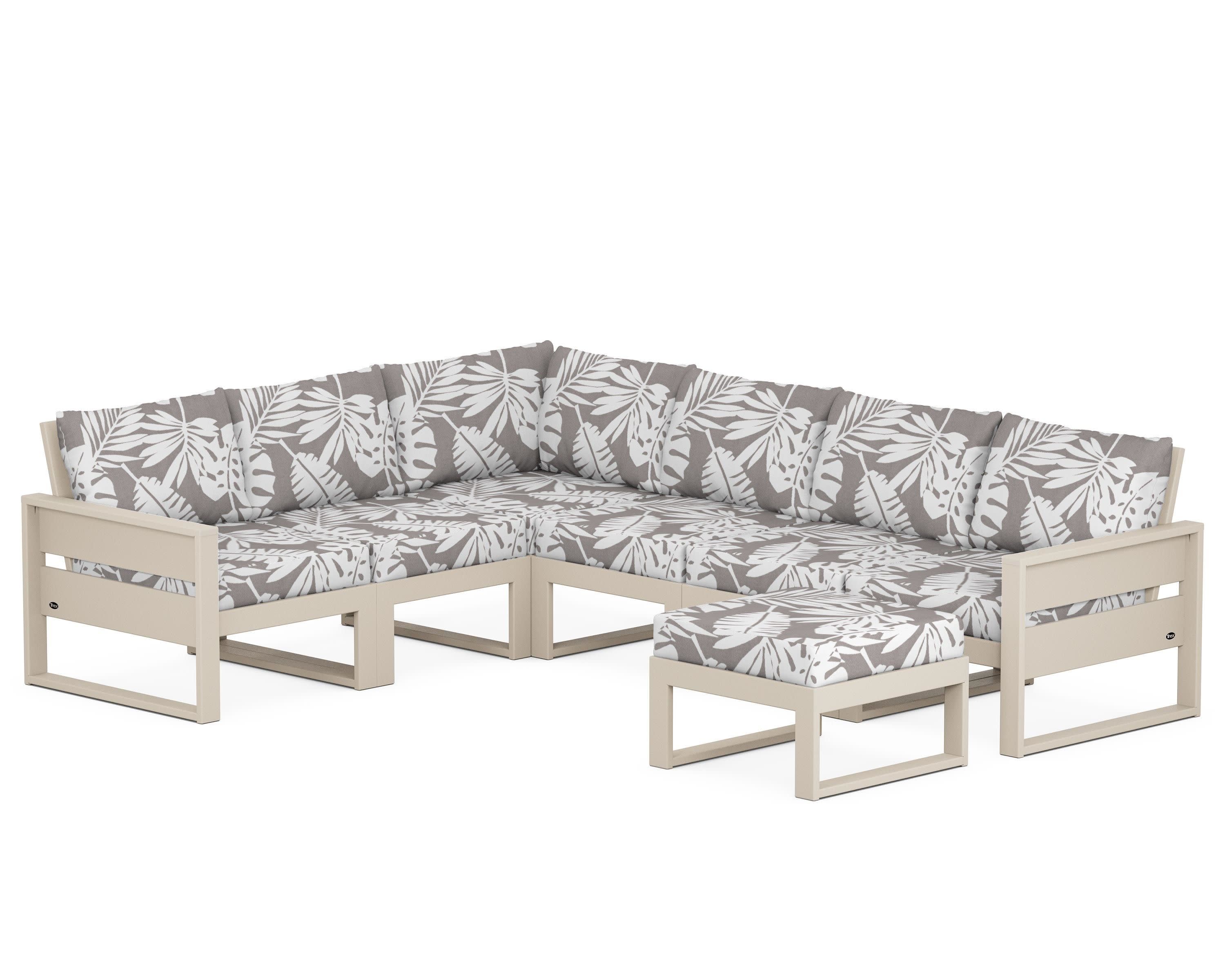 Eastport 6-Piece Sectional with Ottoman in Sand Castle / Leaf Grey Mist