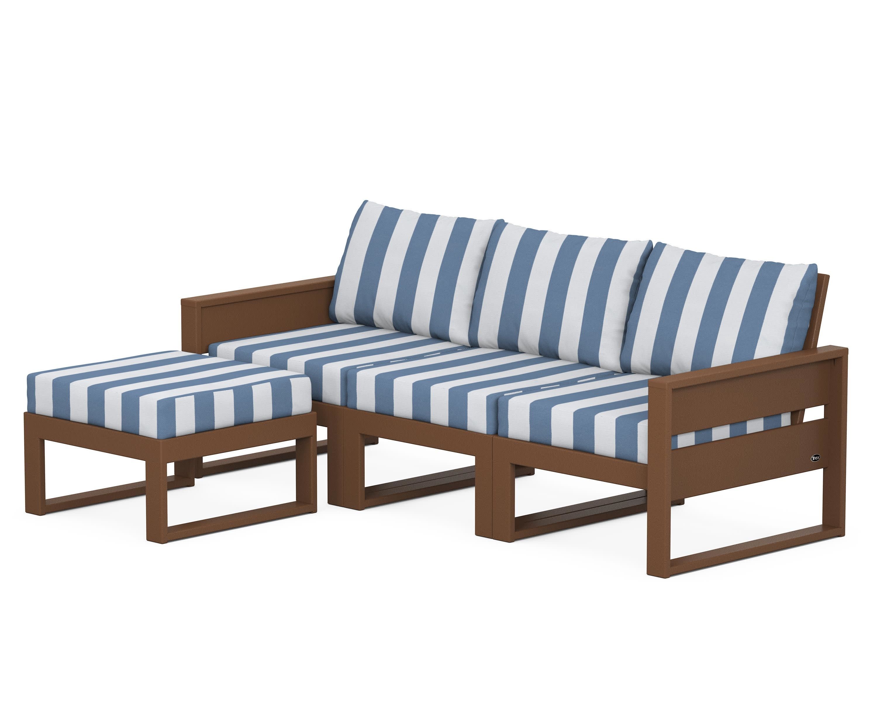 Eastport 4- Piece Sectional with Ottoman in Tree House / Cabana Stripe Sky Blue