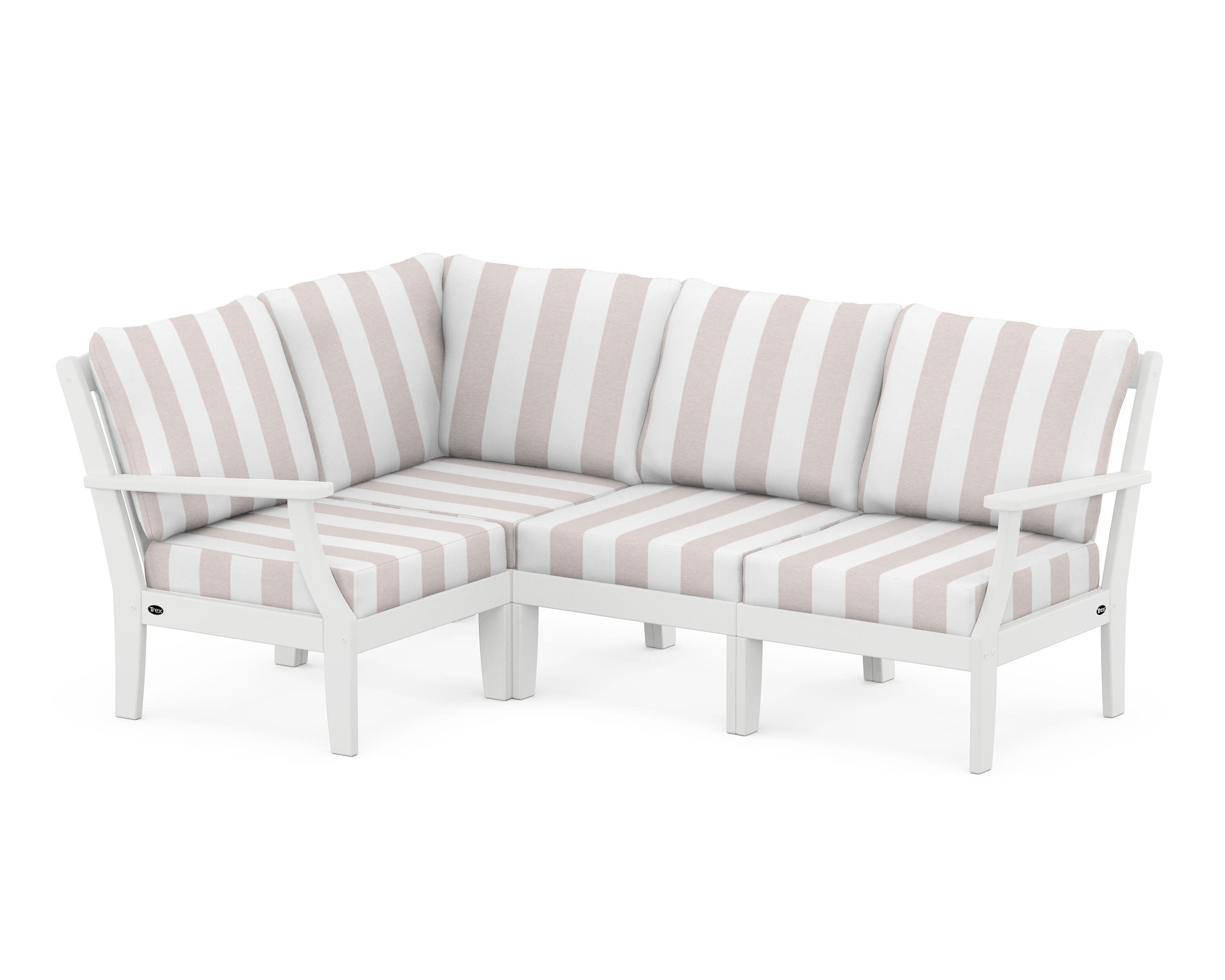 Yacht Club Modular 4-Piece Deep Seating Set in Classic White / Cabana Stripe Dune Burlap