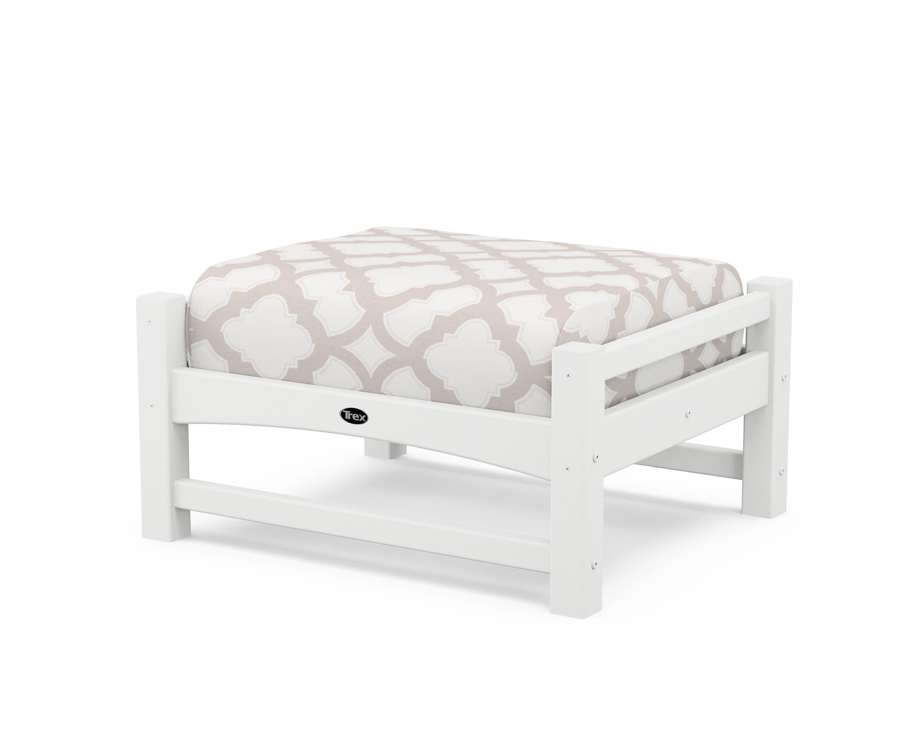 Rockport Club Ottoman in Classic White / Trellis Dune Burlap