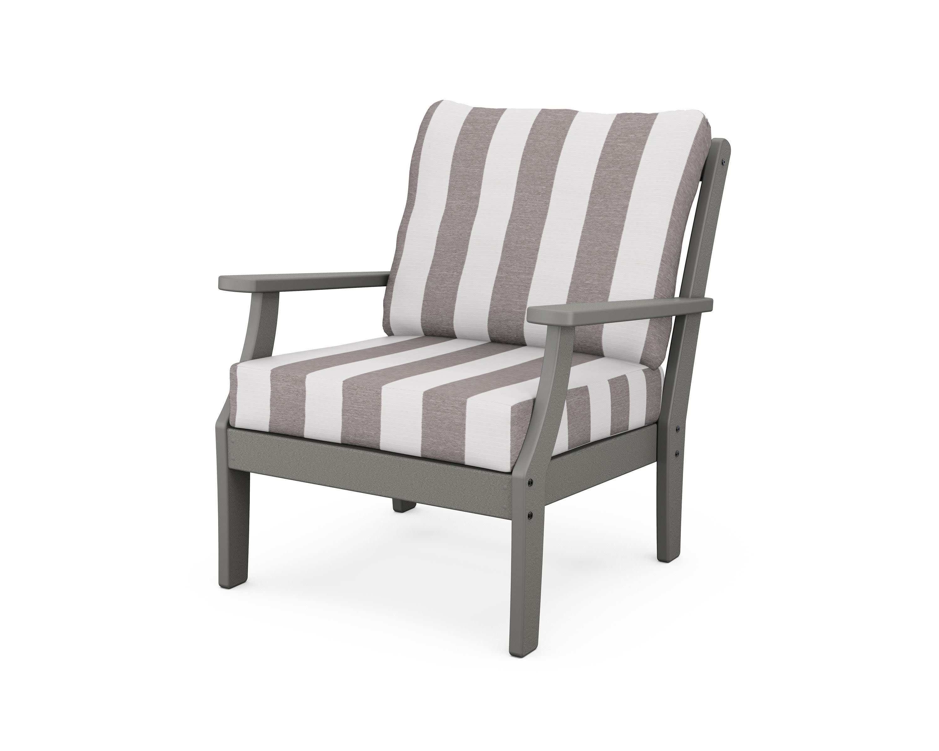 Yacht Club Deep Seating Chair in Stepping Stone / Cabana Stripe Grey Mist
