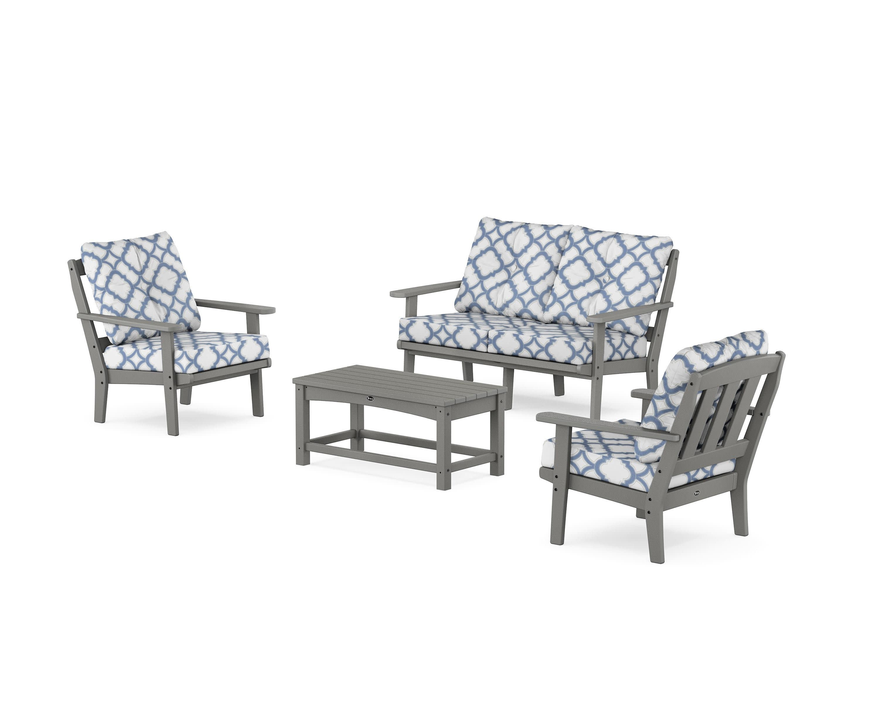 Cape Cod 4-Piece Deep Seating Set with Loveseat in Stepping Stone / Trellis Sky Blue