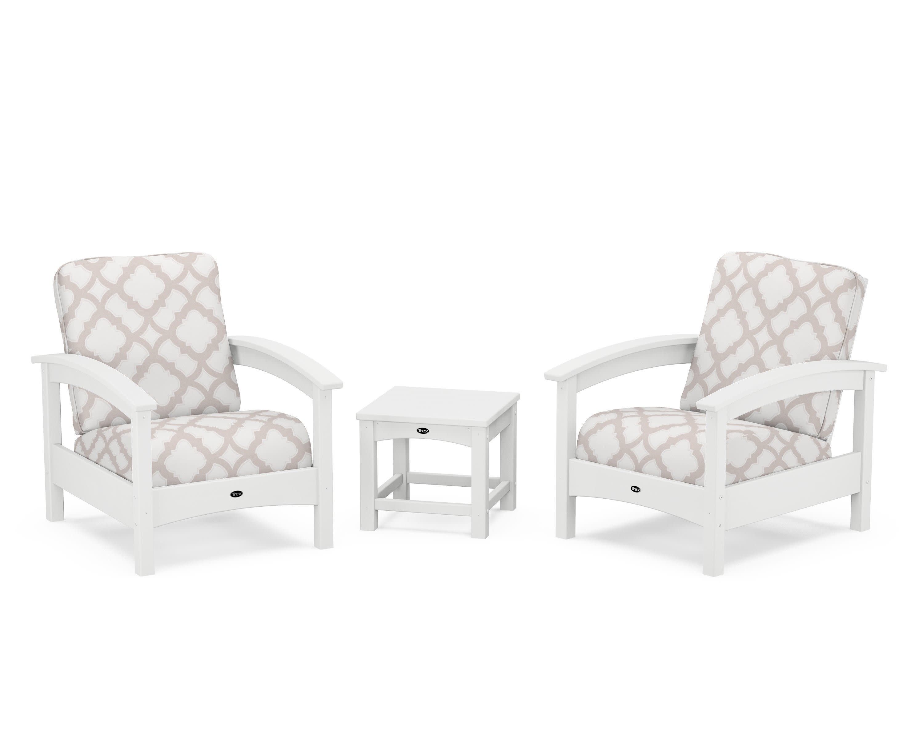 Rockport Club 3-Piece Deep Seating Conversation Set in Classic White / Trellis Dune Burlap