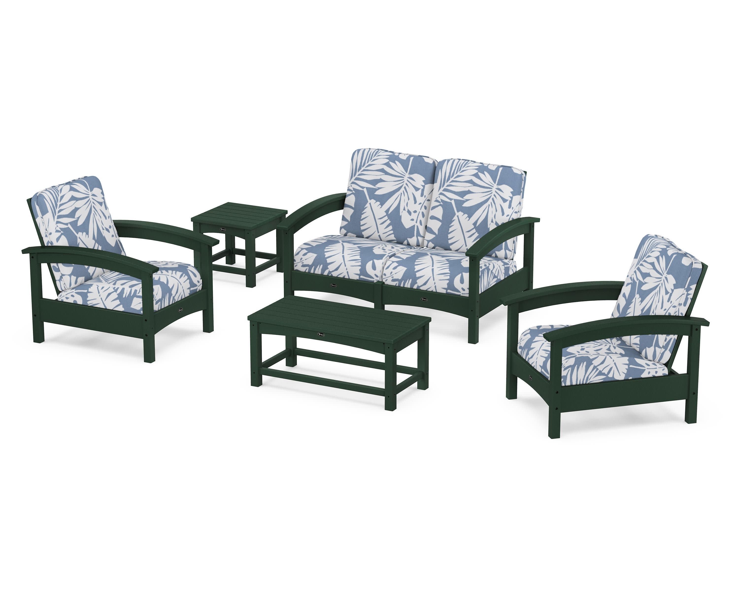 Rockport Club 6-Piece Deep Seating Conversation Set in Rainforest Canopy / Leaf Sky Blue