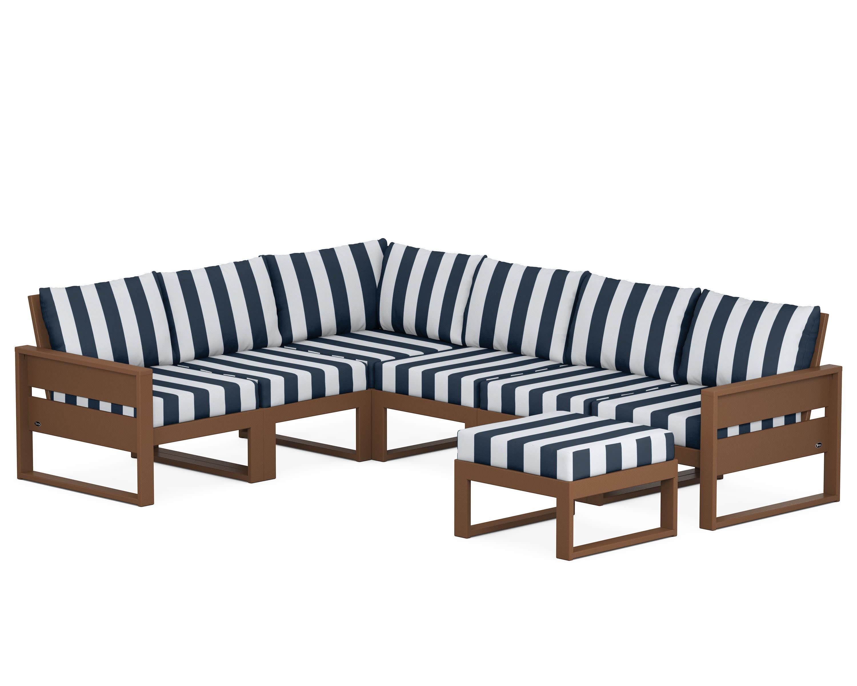 Eastport 6-Piece Sectional with Ottoman in Tree House / Cabana Stripe Marine Indigo