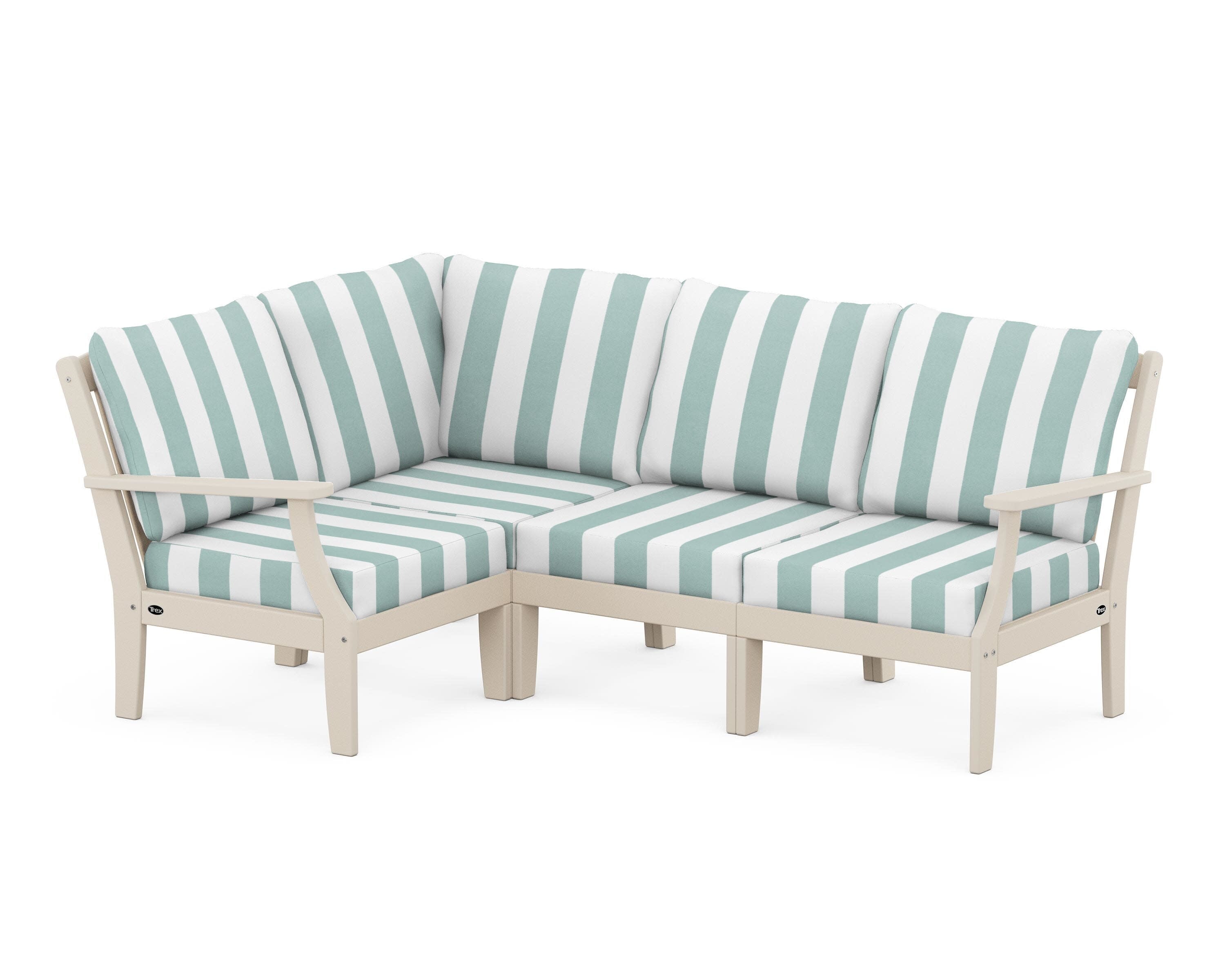 Yacht Club Modular 4-Piece Deep Seating Set in Sand Castle / Cabana Stripe Glacier Spa
