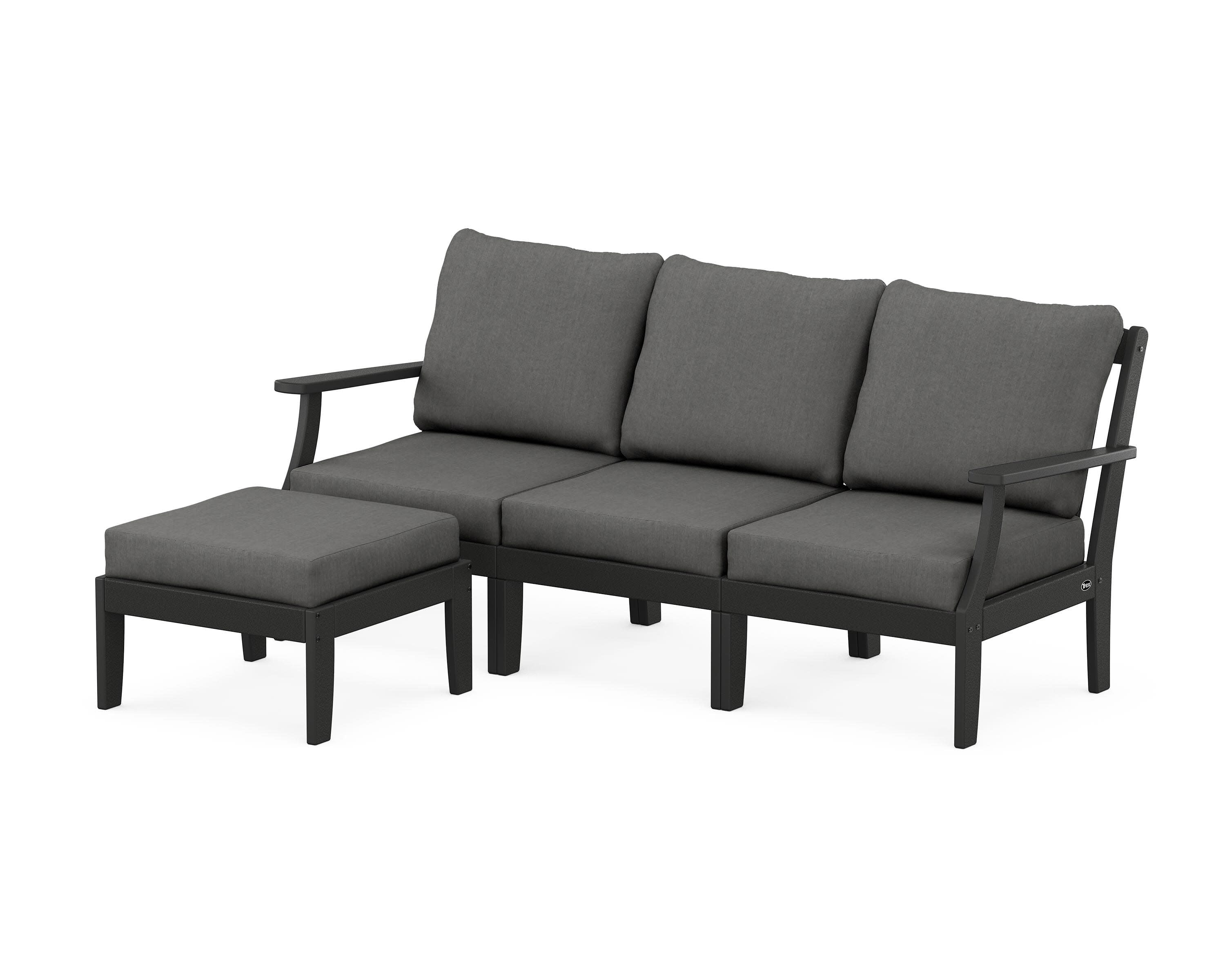 Yacht Club Modular 4-Piece Deep Seating Set with Ottoman in Charcoal Black / Spectrum Carbon