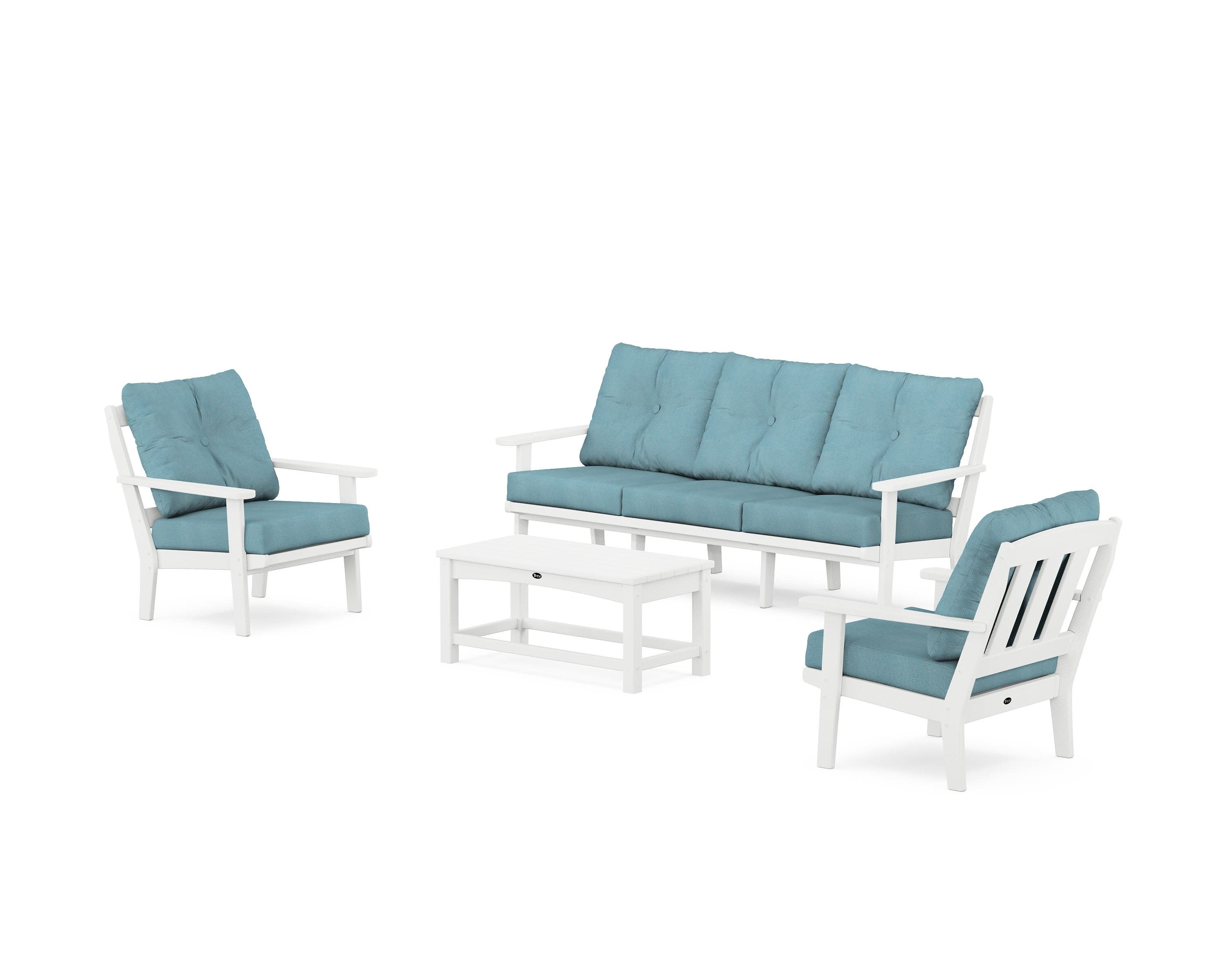 Cape Cod 4-Piece Deep Seating Set with Sofa in Classic White / Lattice Sky Blue