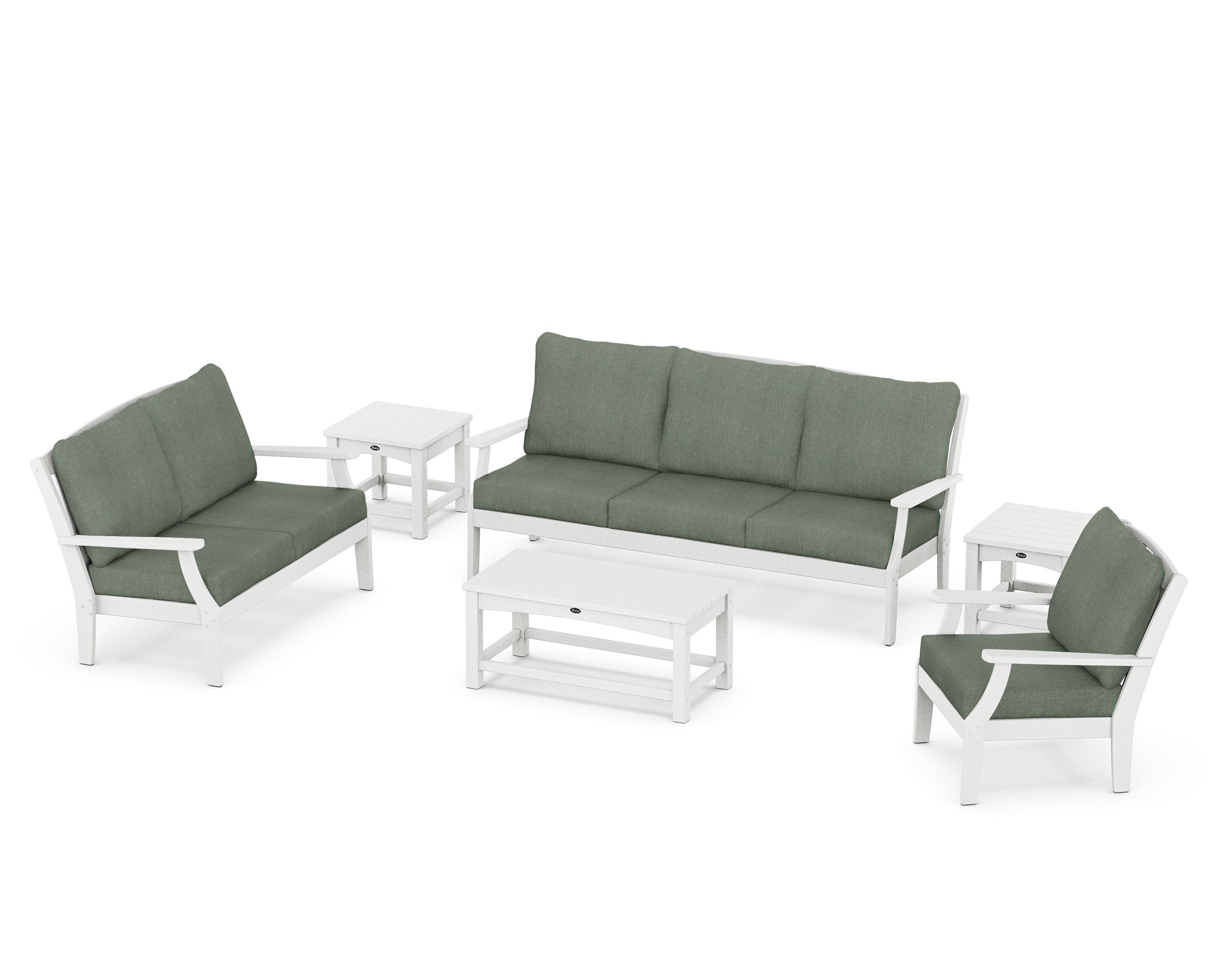 Yacht Club 6-Piece Deep Seating Set in Classic White / Cast Sage