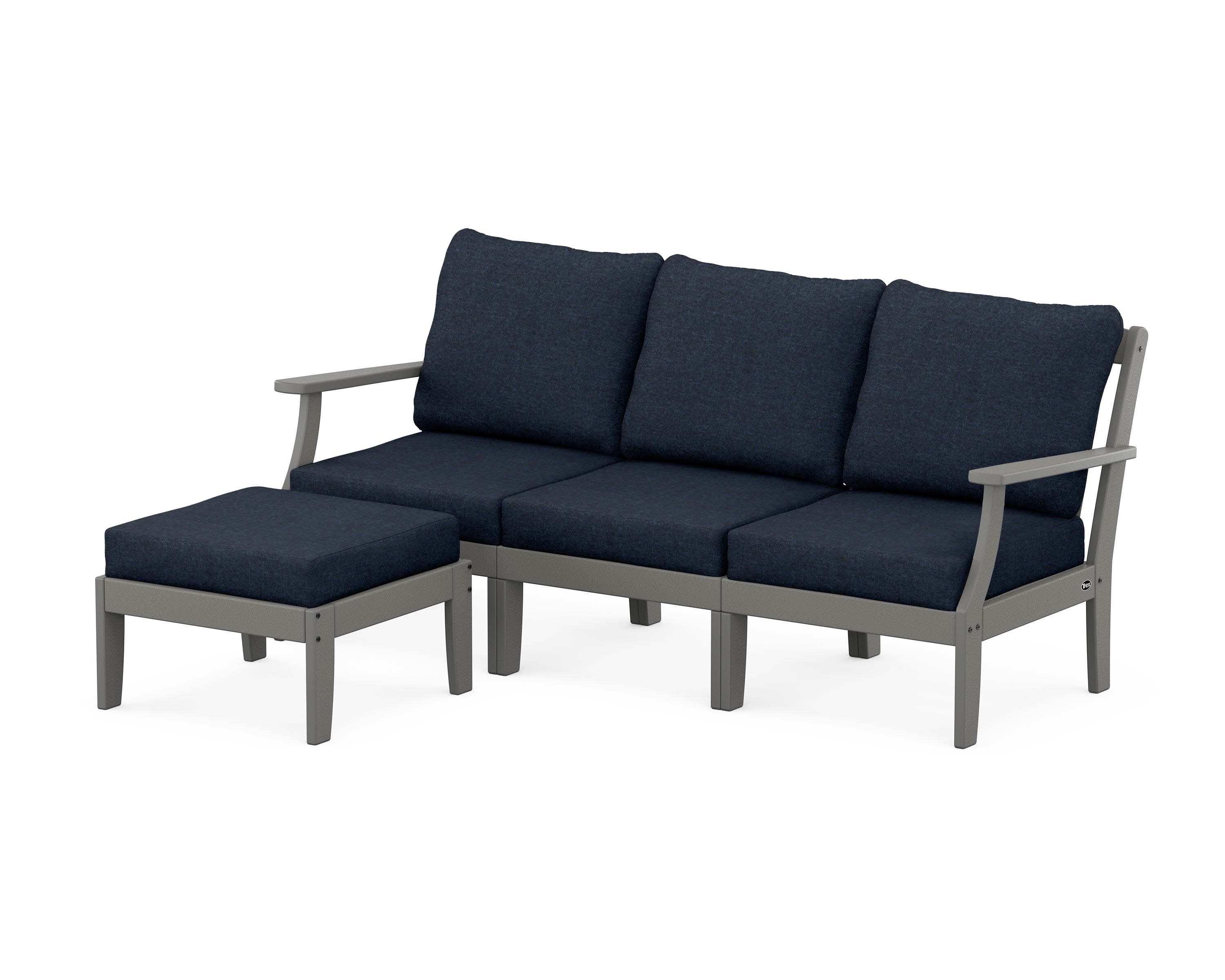 Yacht Club Modular 4-Piece Deep Seating Set with Ottoman in Stepping Stone / Marine Indigo