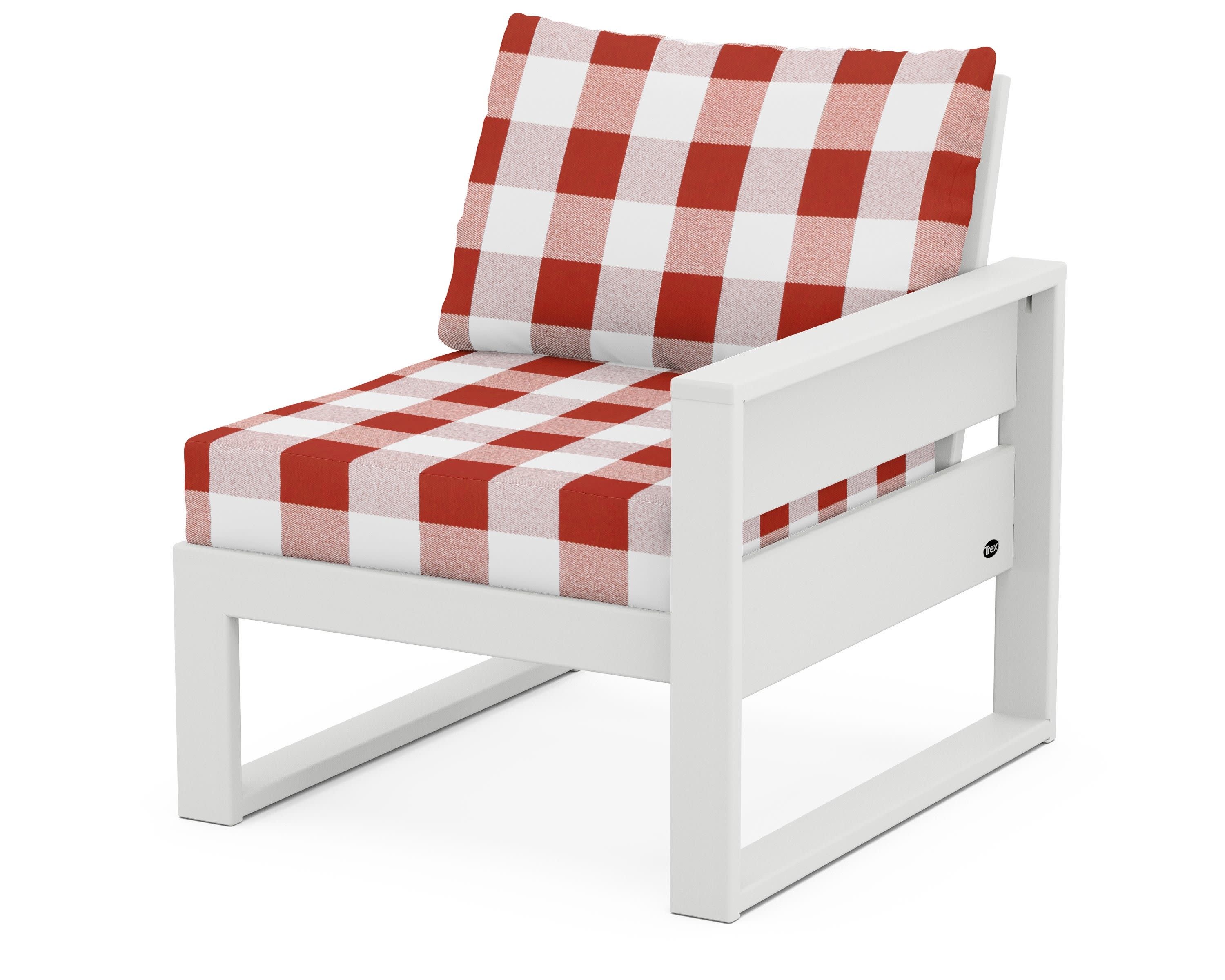 Eastport Modular Right Arm Chair in Classic White / Buffalo Plaid Crimson