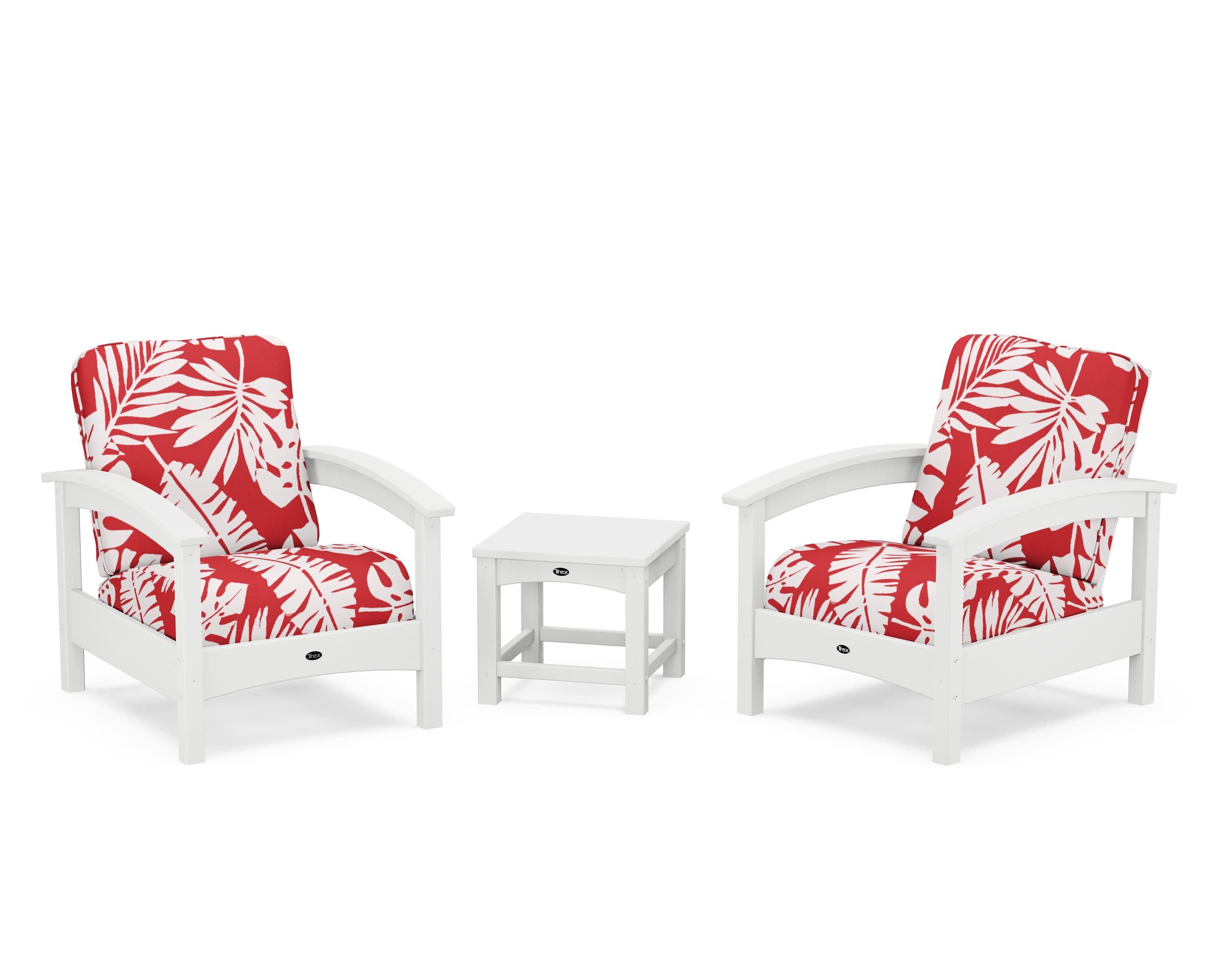 Rockport Club 3-Piece Deep Seating Conversation Set in Classic White / Leaf Crimson