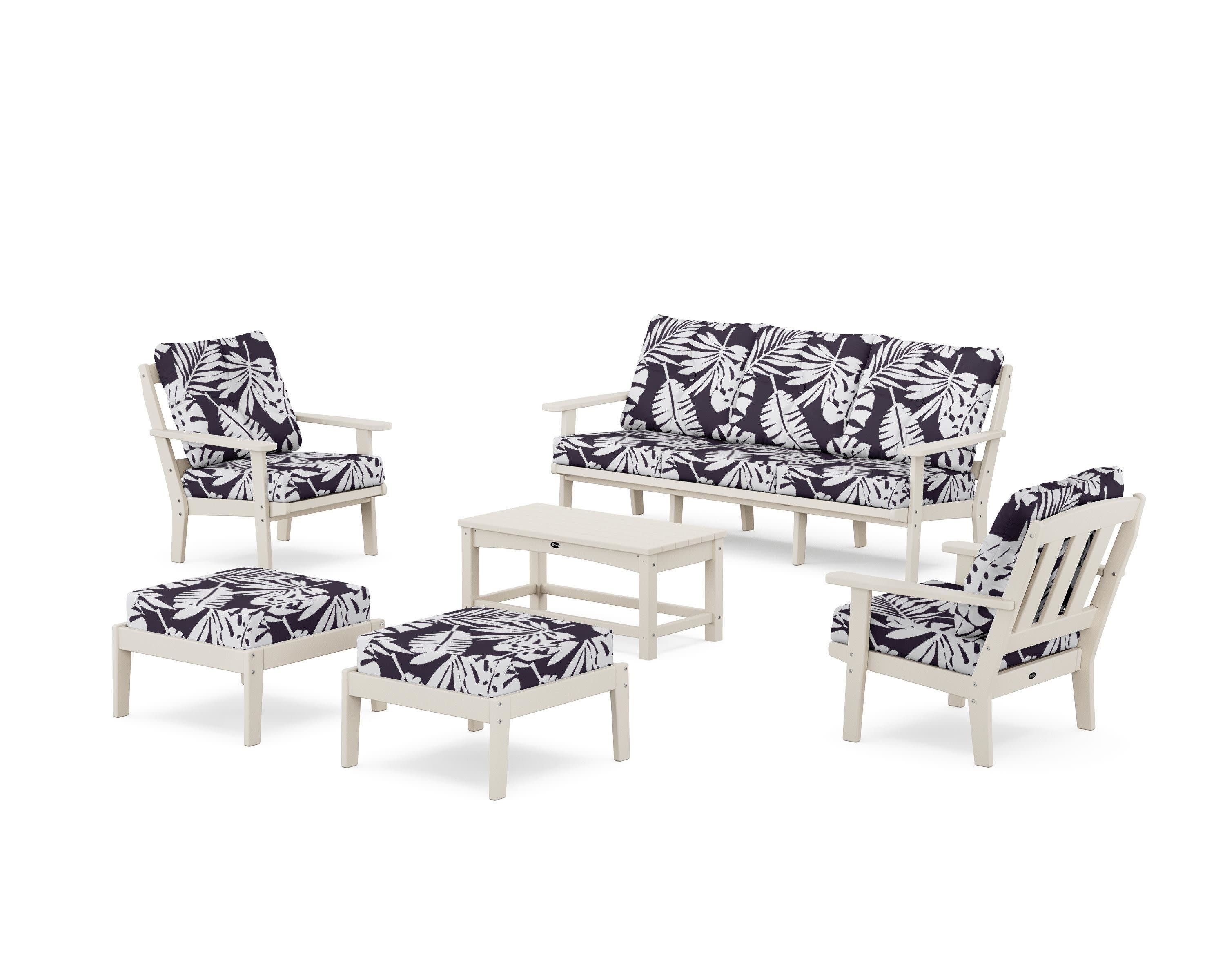 Cape Cod 6-Piece Lounge Sofa Set in Sand Castle / Leaf Navy