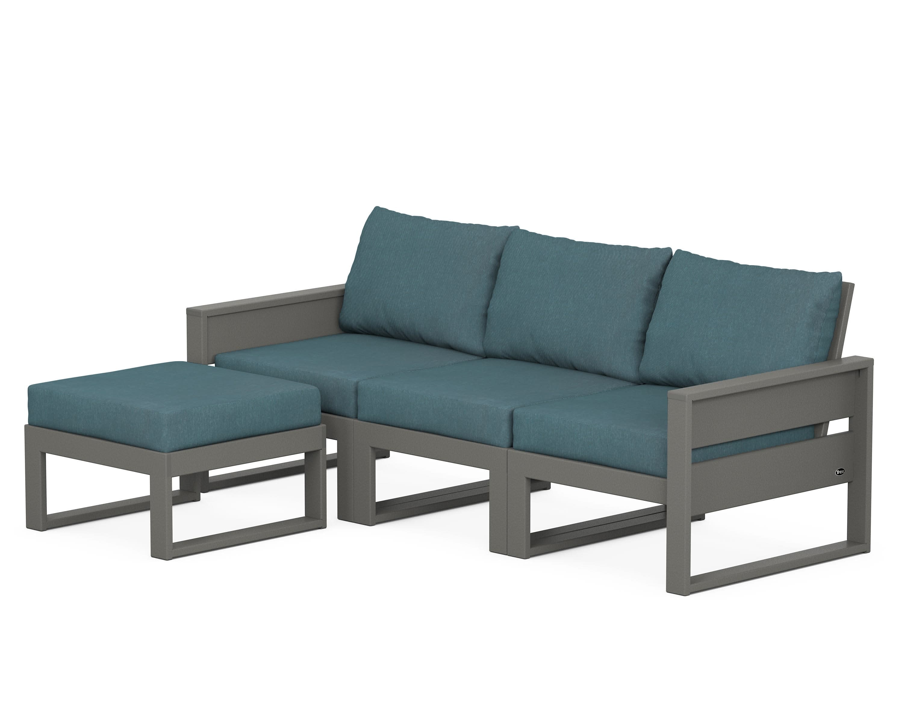 Eastport 4- Piece Sectional with Ottoman in Stepping Stone / Ocean Teal
